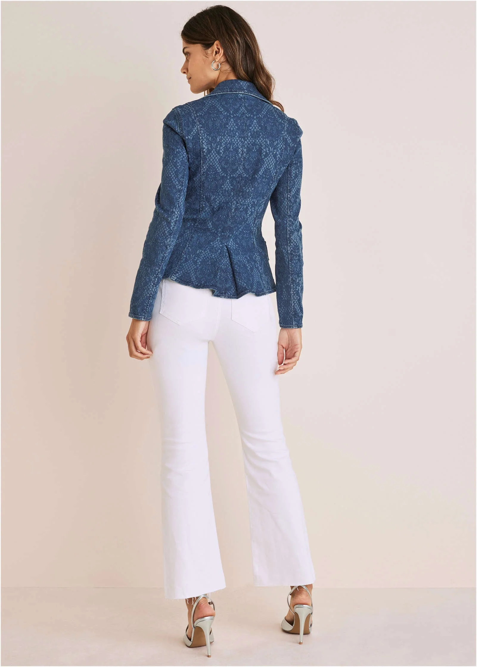 Lace Print Denim Blazer - Medium Wash - Image 3