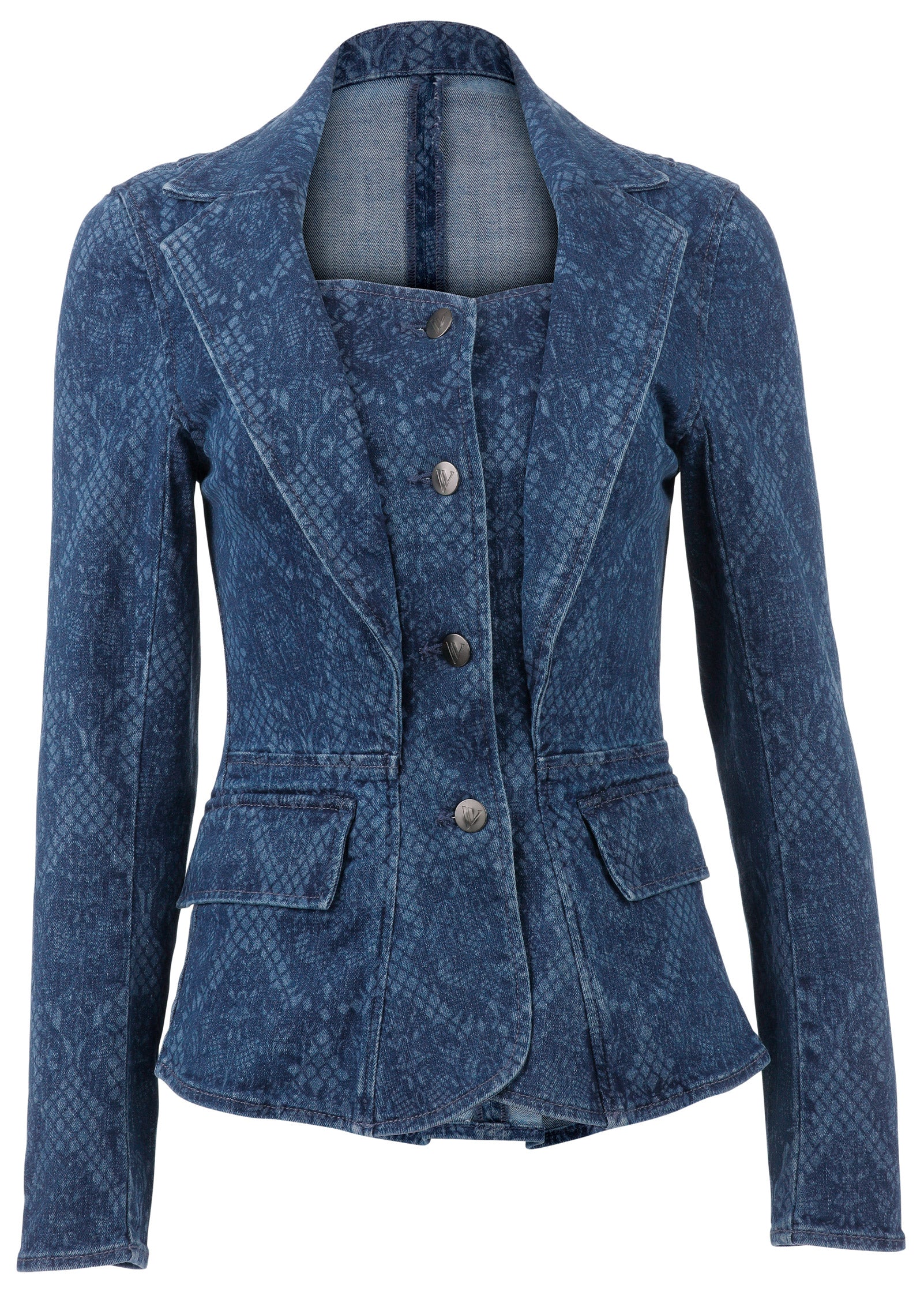Lace Print Denim Blazer - Medium Wash - Image 4