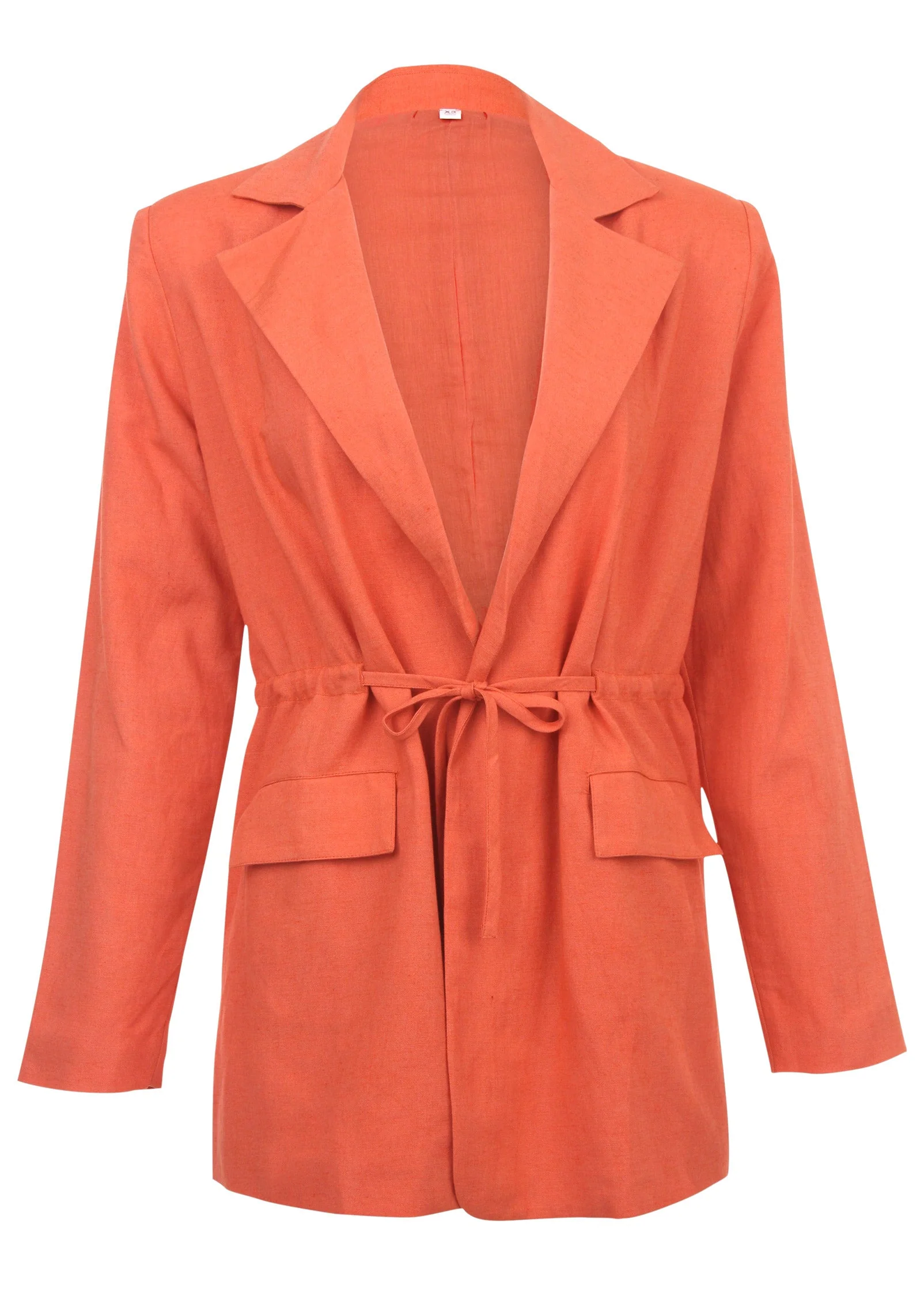 Linen Drawstring Blazer - Burnt Orange - Image 4