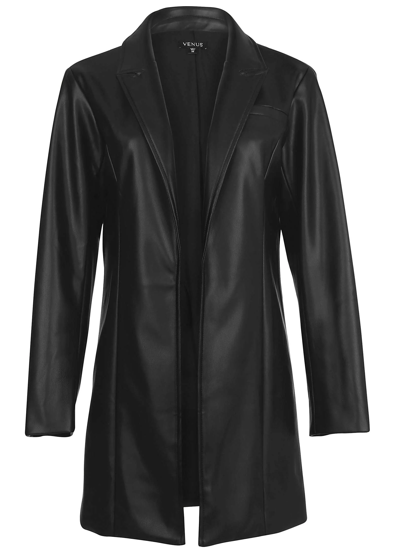 Faux Leather Blazer - Jet Black - Image 5