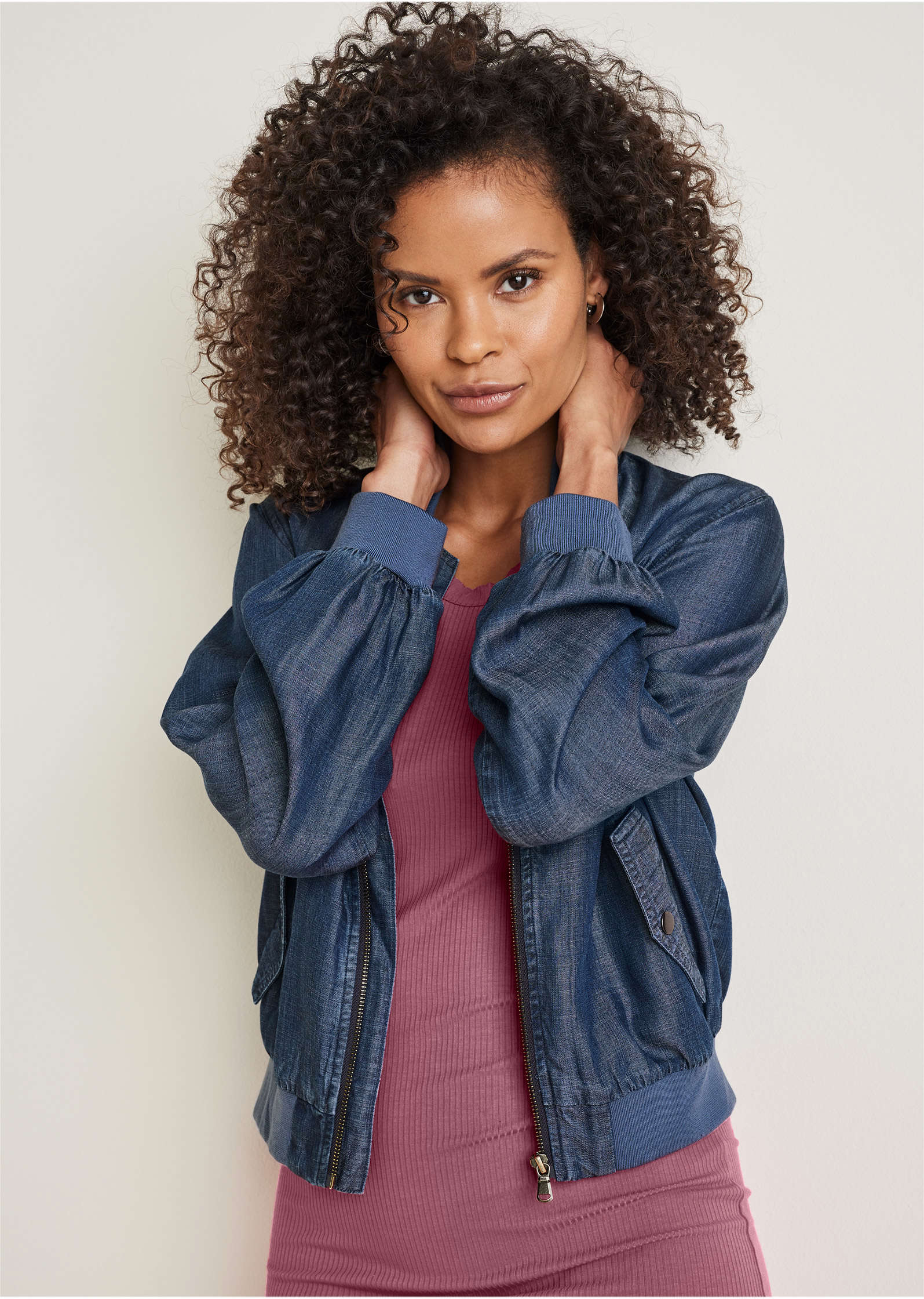 Chambray Bomber Jacket - Dark Wash - Image 4