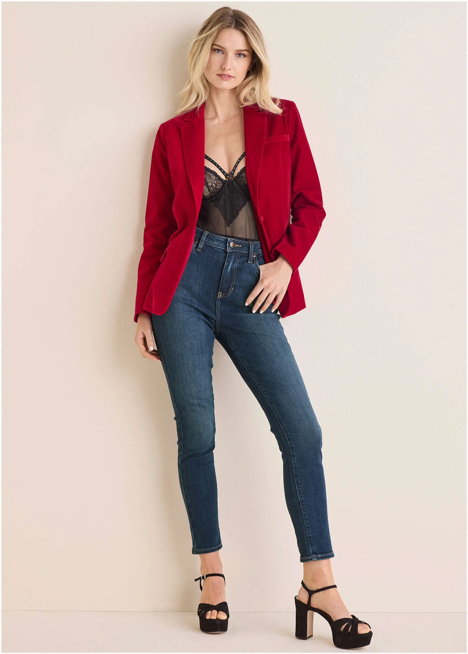 Velvet Blazer - Red - Image 2
