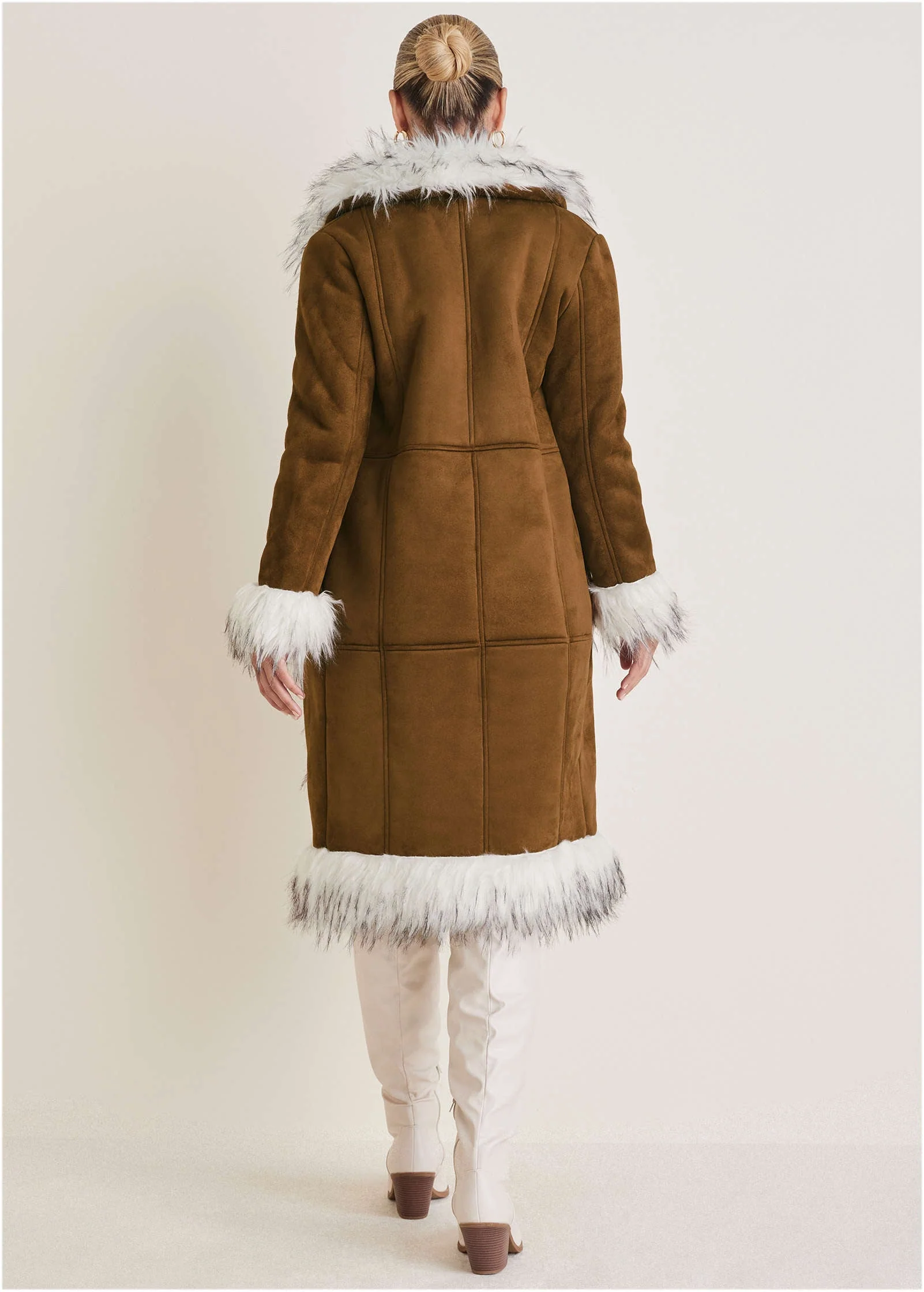 Faux Suede And Sherpa Coat - Tan - Image 3
