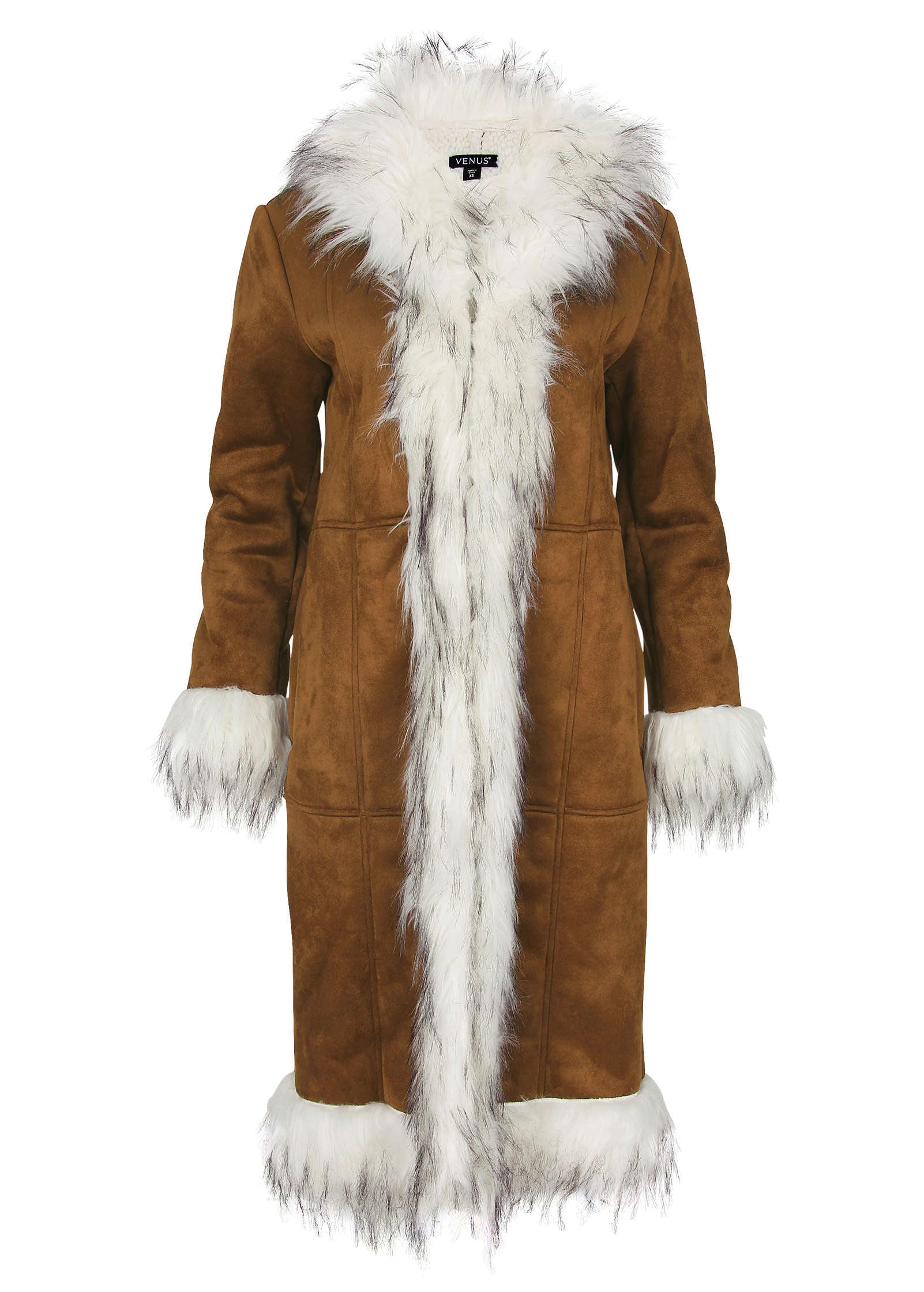 Faux Suede And Sherpa Coat - Tan - Image 4