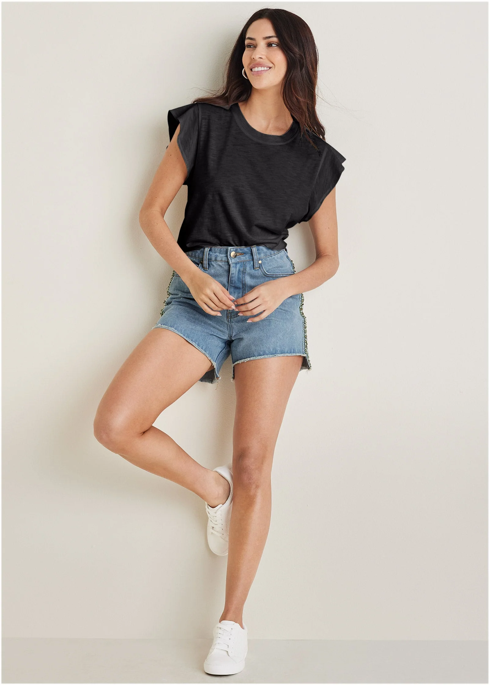 Ruffle Sleeve Tee - Jet Black - Image 2