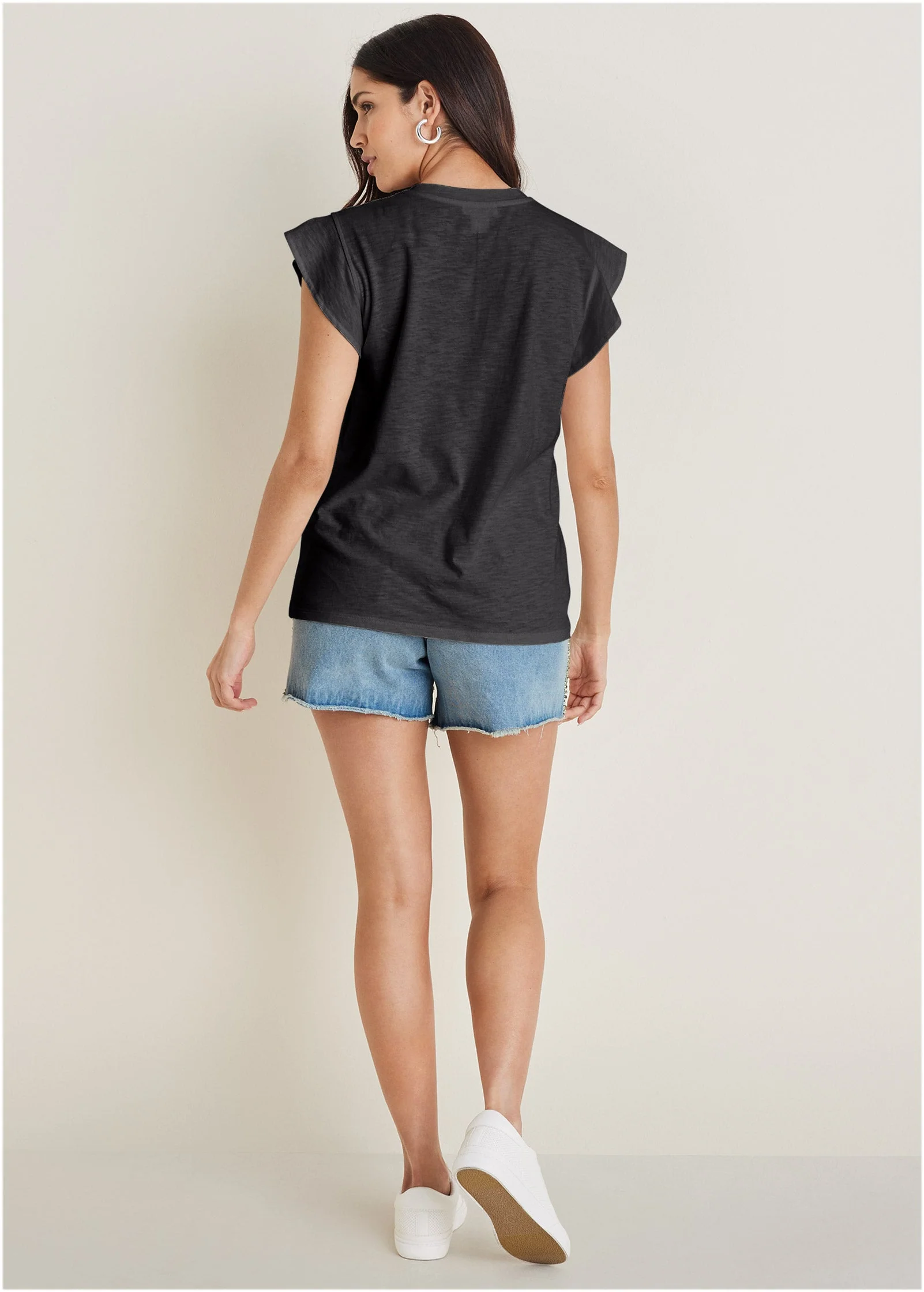 Ruffle Sleeve Tee - Jet Black - Image 3