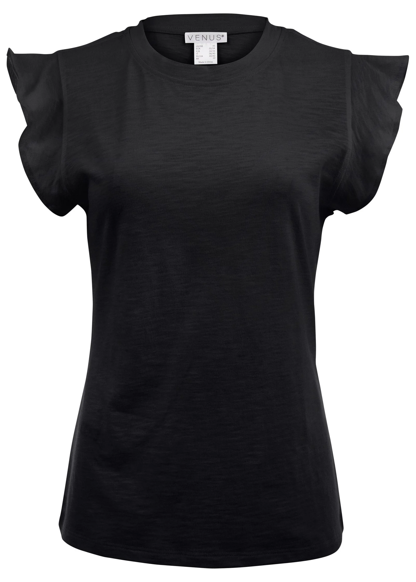 Ruffle Sleeve Tee - Jet Black - Image 4