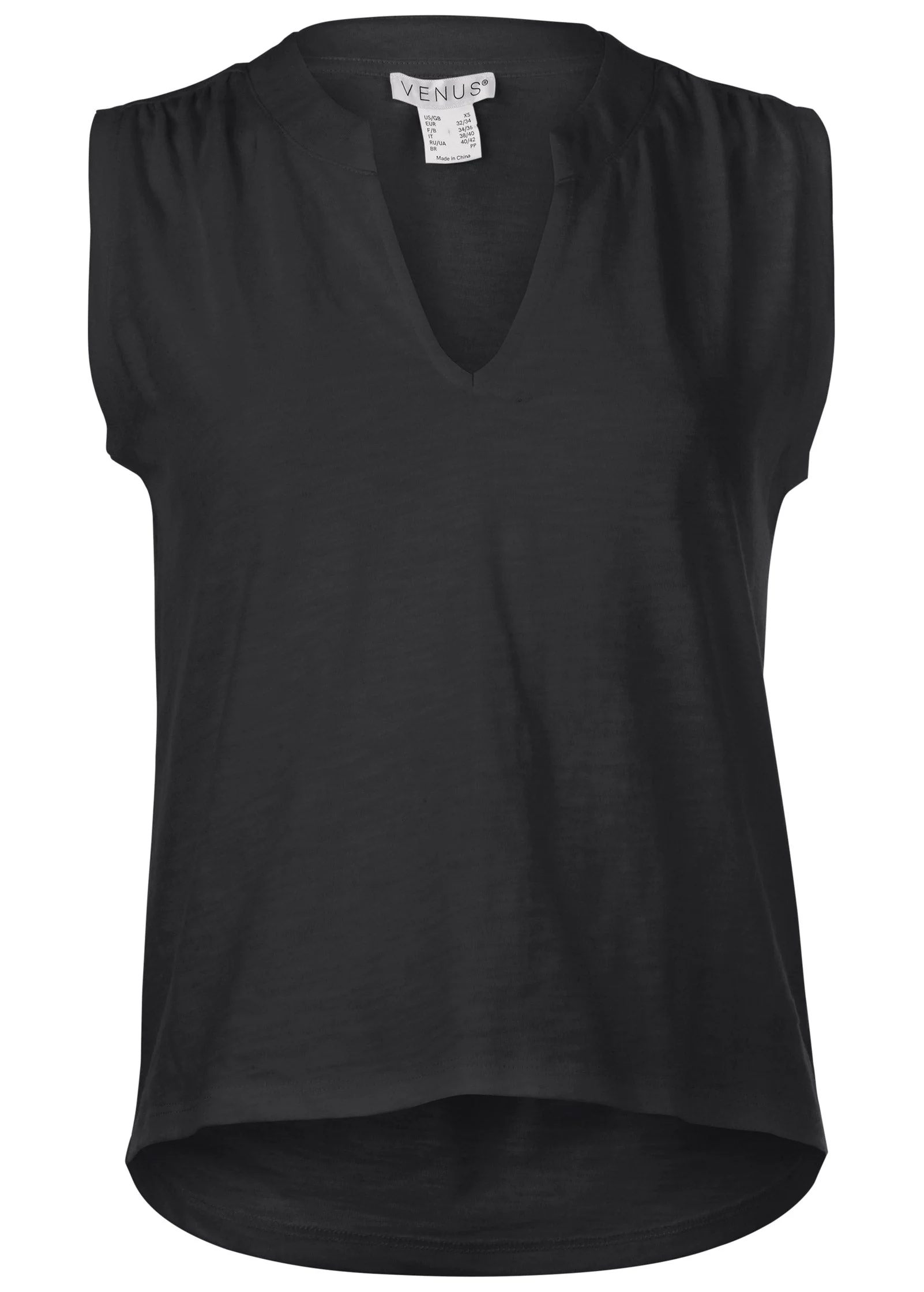 V-Neck Shirred Tank - Jet Black - Image 4