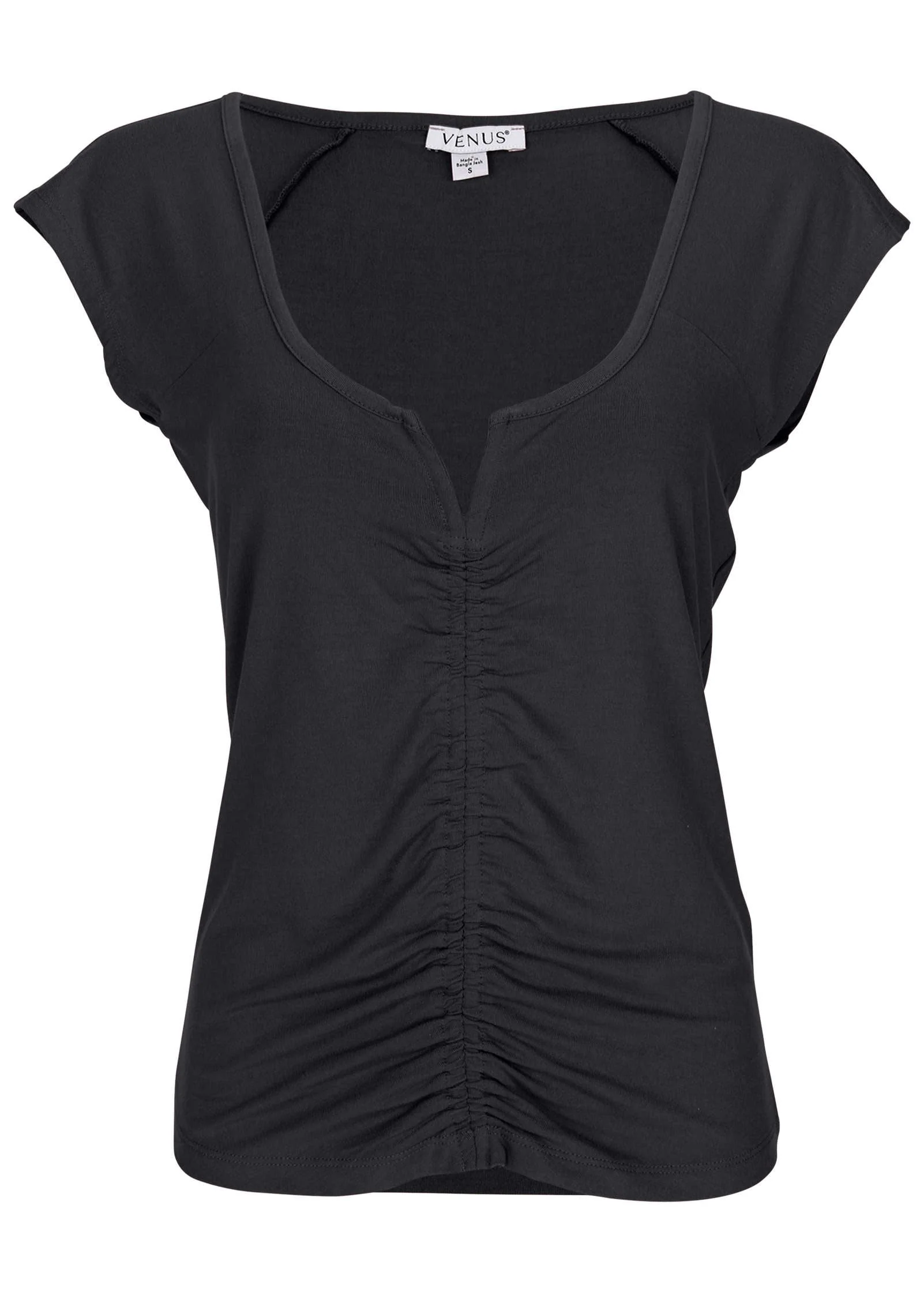Ruched Cap Sleeve Top - Jet Black - Image 4