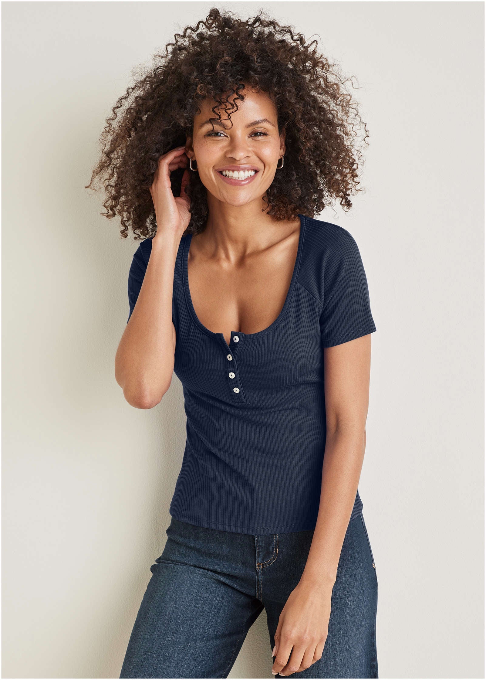 Henley Short Sleeve Top - Navy