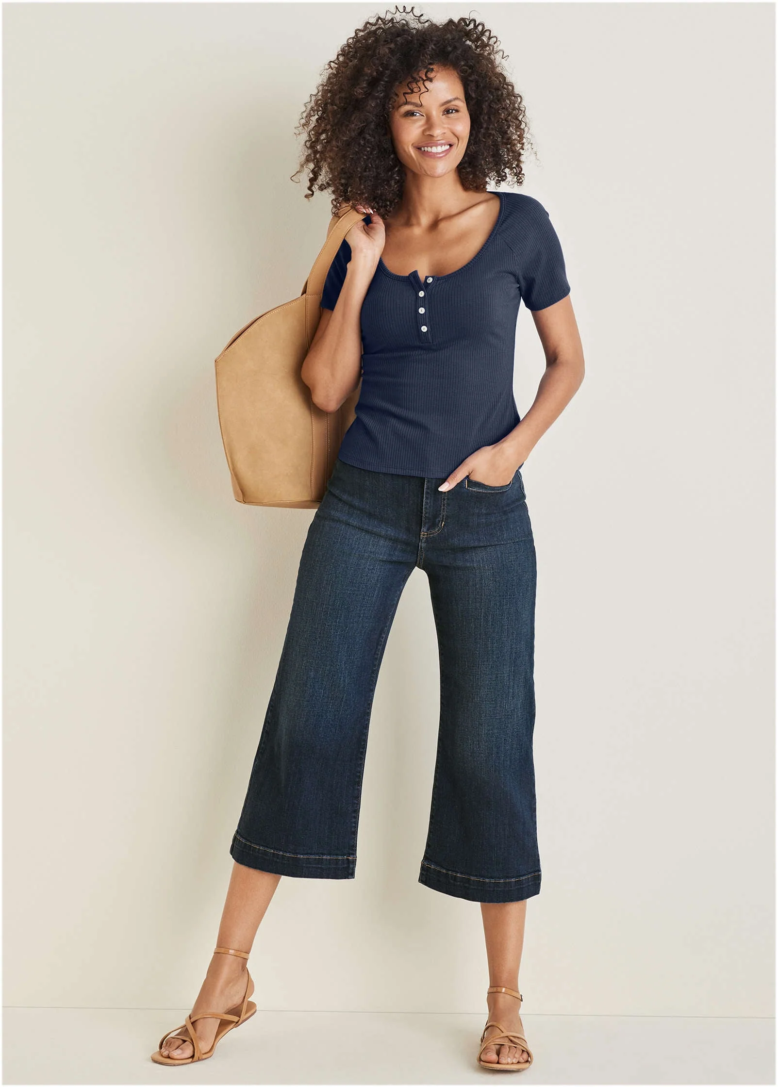 Henley Short Sleeve Top - Navy - Image 2