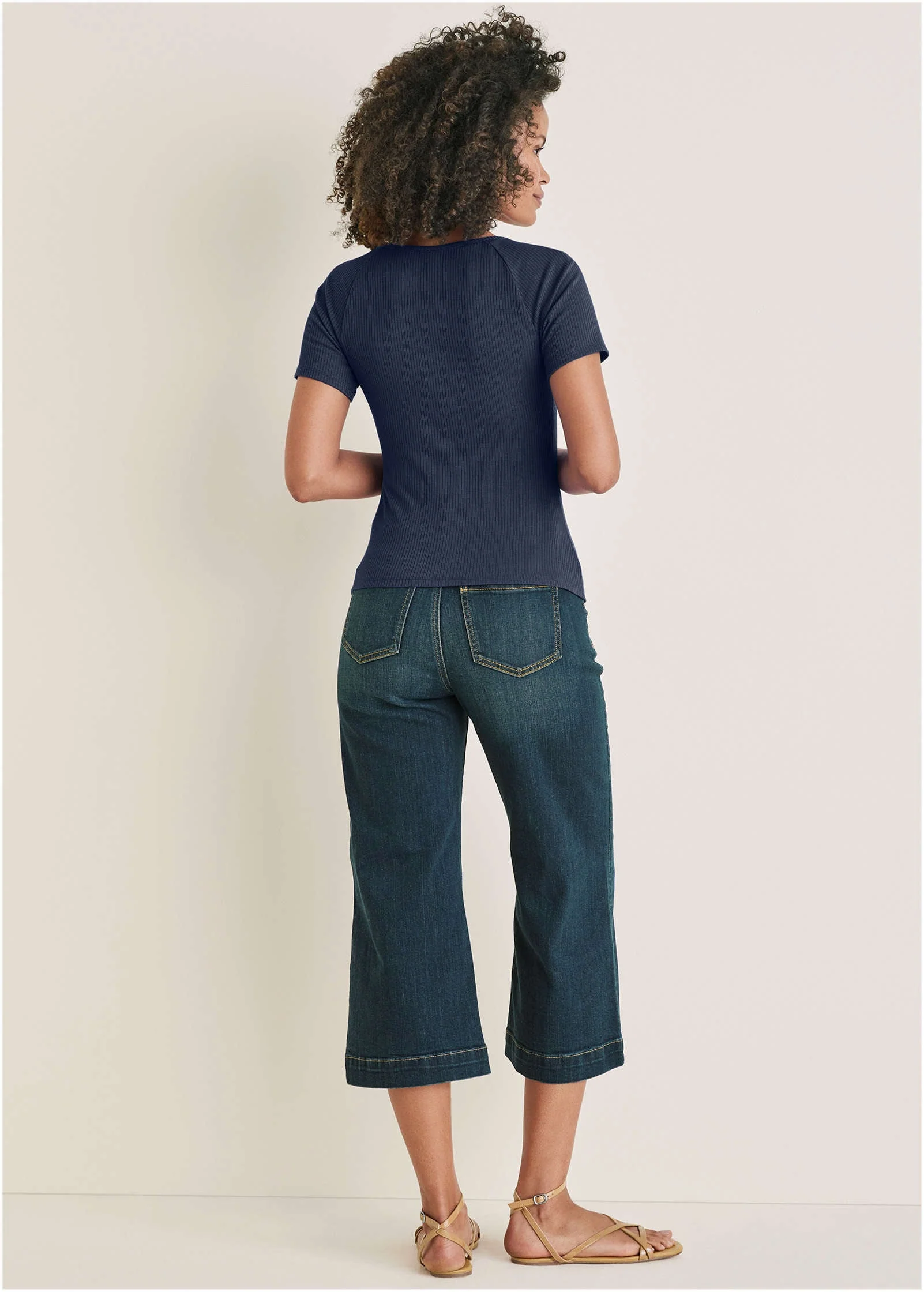 Henley Short Sleeve Top - Navy - Image 3