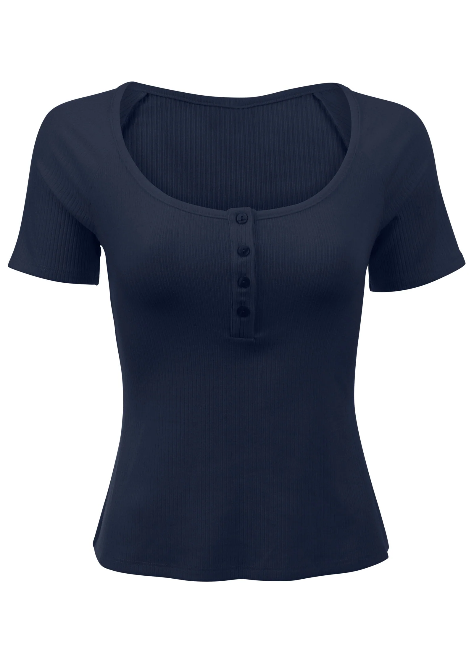 Henley Short Sleeve Top - Navy - Image 4
