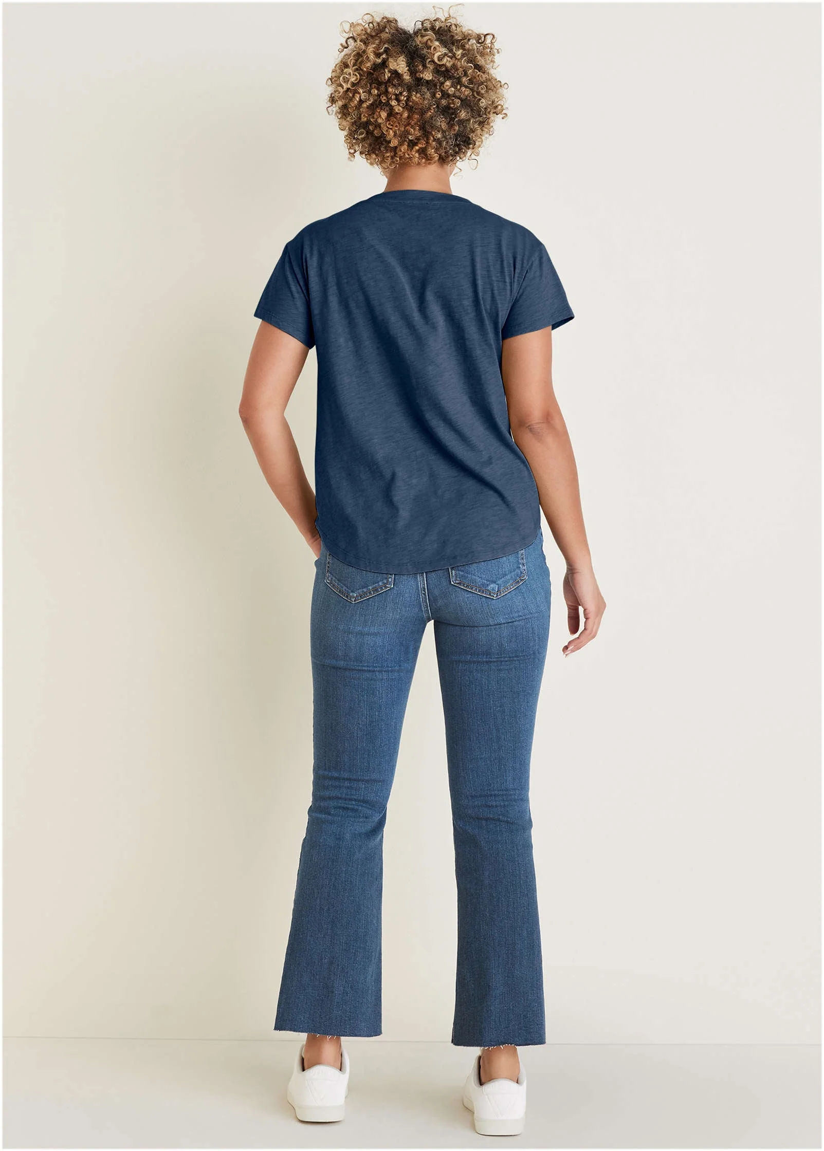 Cotton Slub V-Neck Tee - Dark Denim - Image 3