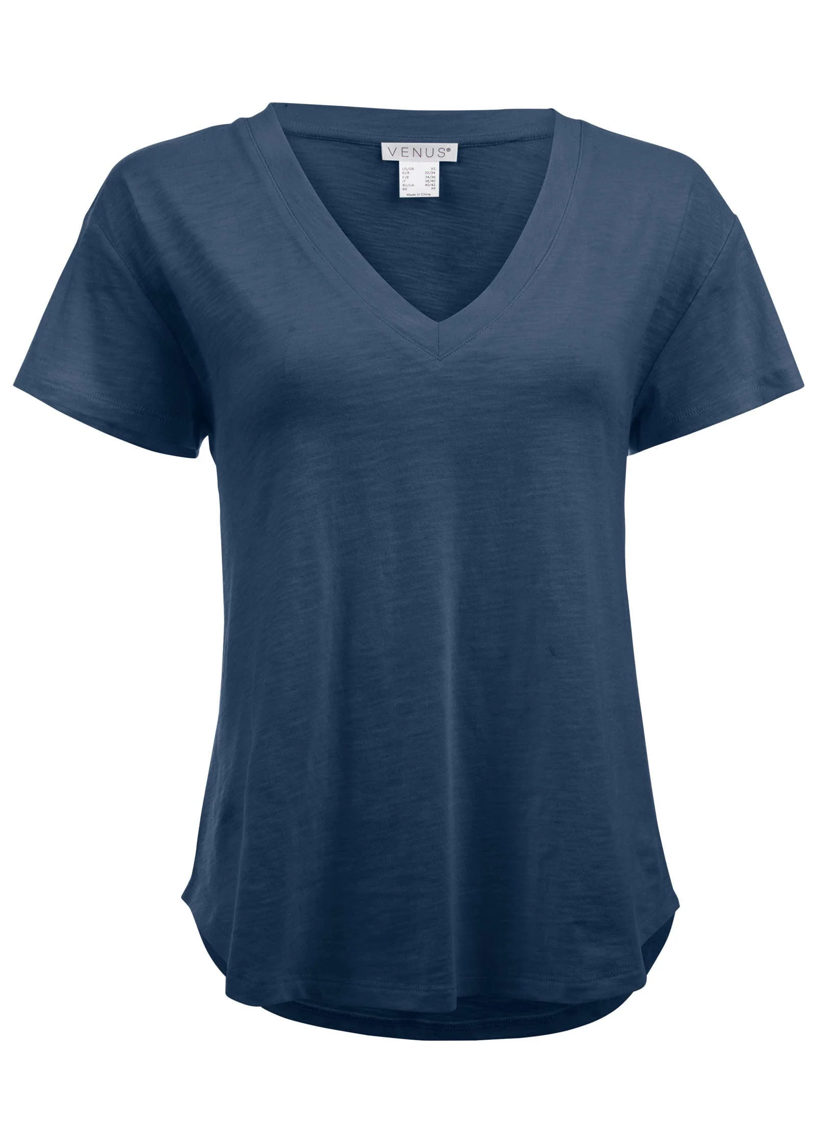 Cotton Slub V-Neck Tee - Dark Denim - Image 4