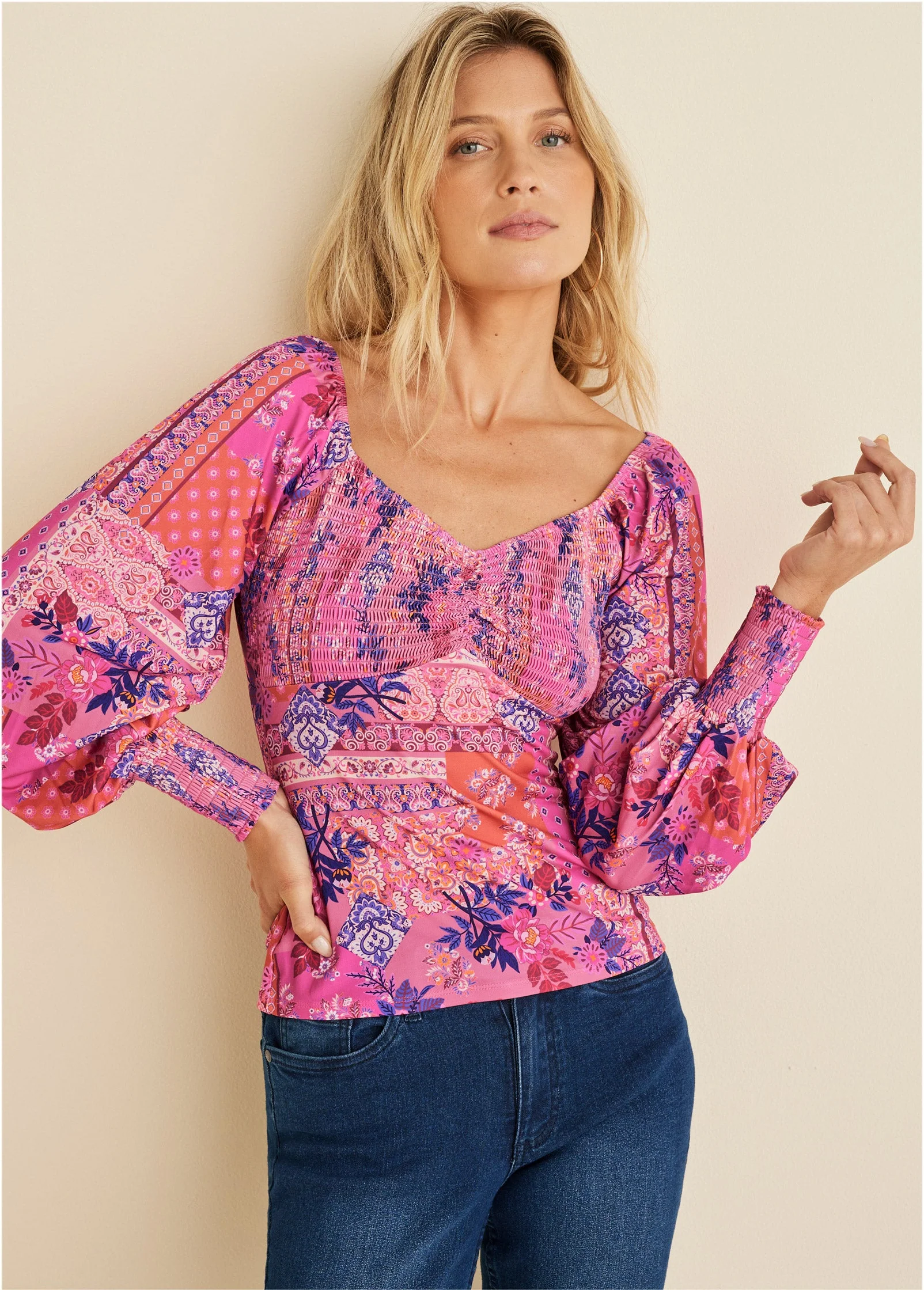Smocked Printed Top - Bandana Floral