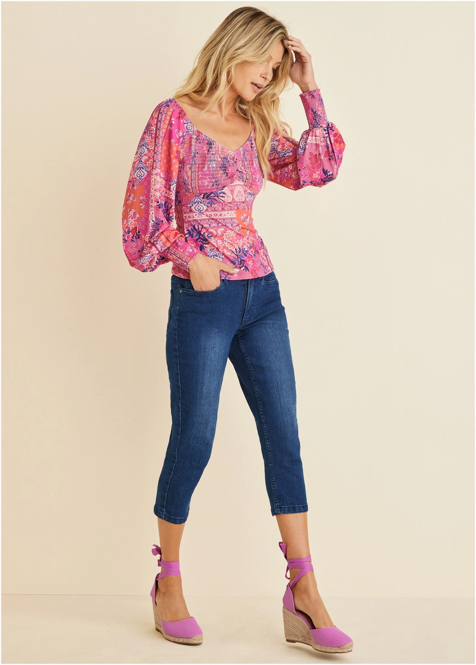 Smocked Printed Top - Bandana Floral - Image 6