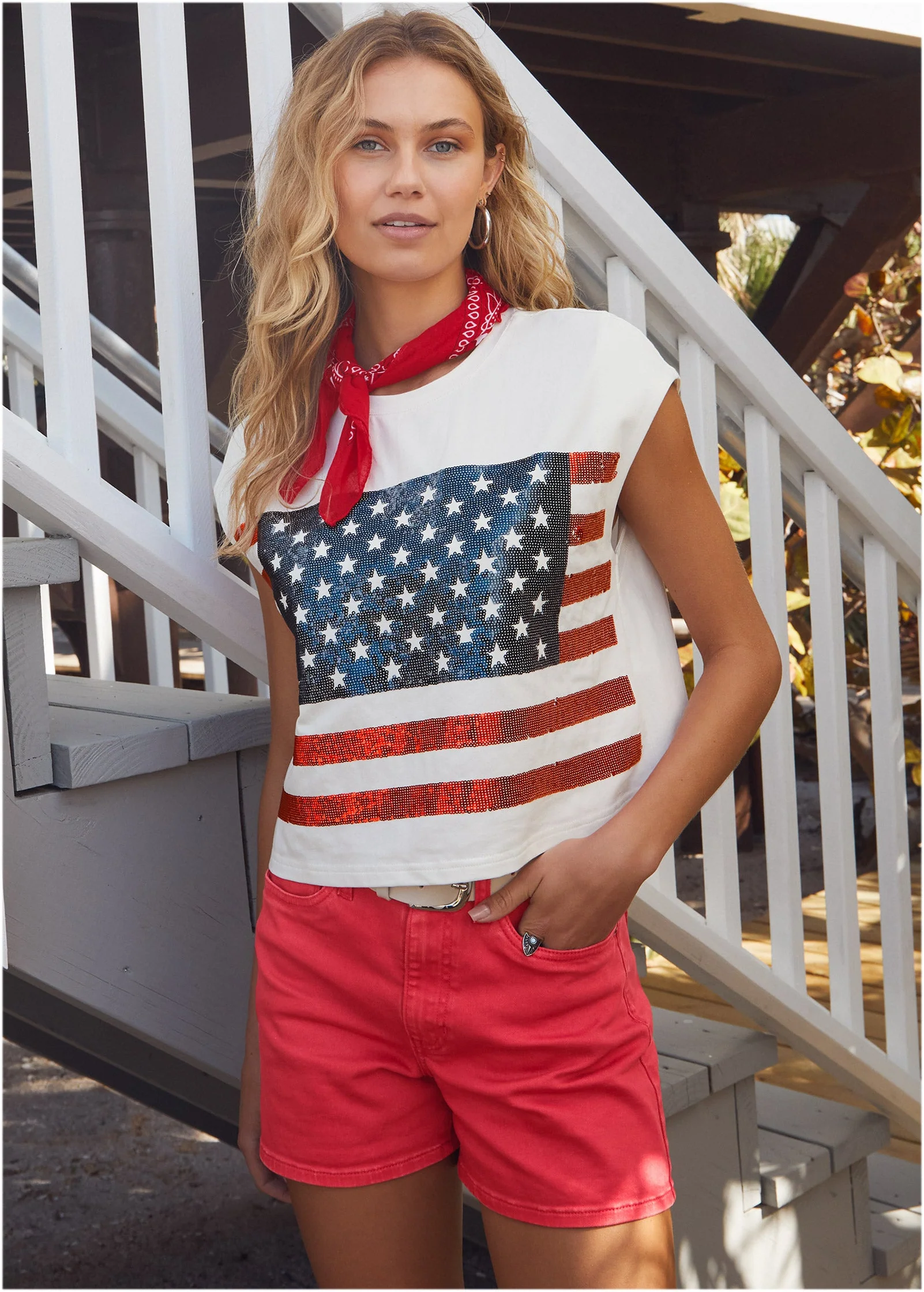 Stars And Stripes Sequin Top - Cloud Dancer