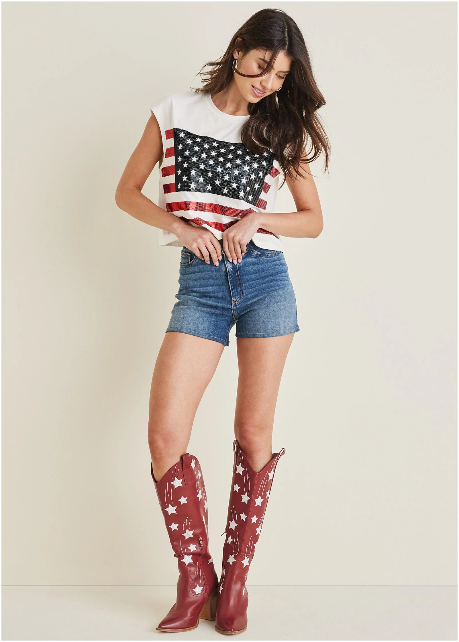 Stars And Stripes Sequin Top - Cloud Dancer - Image 2