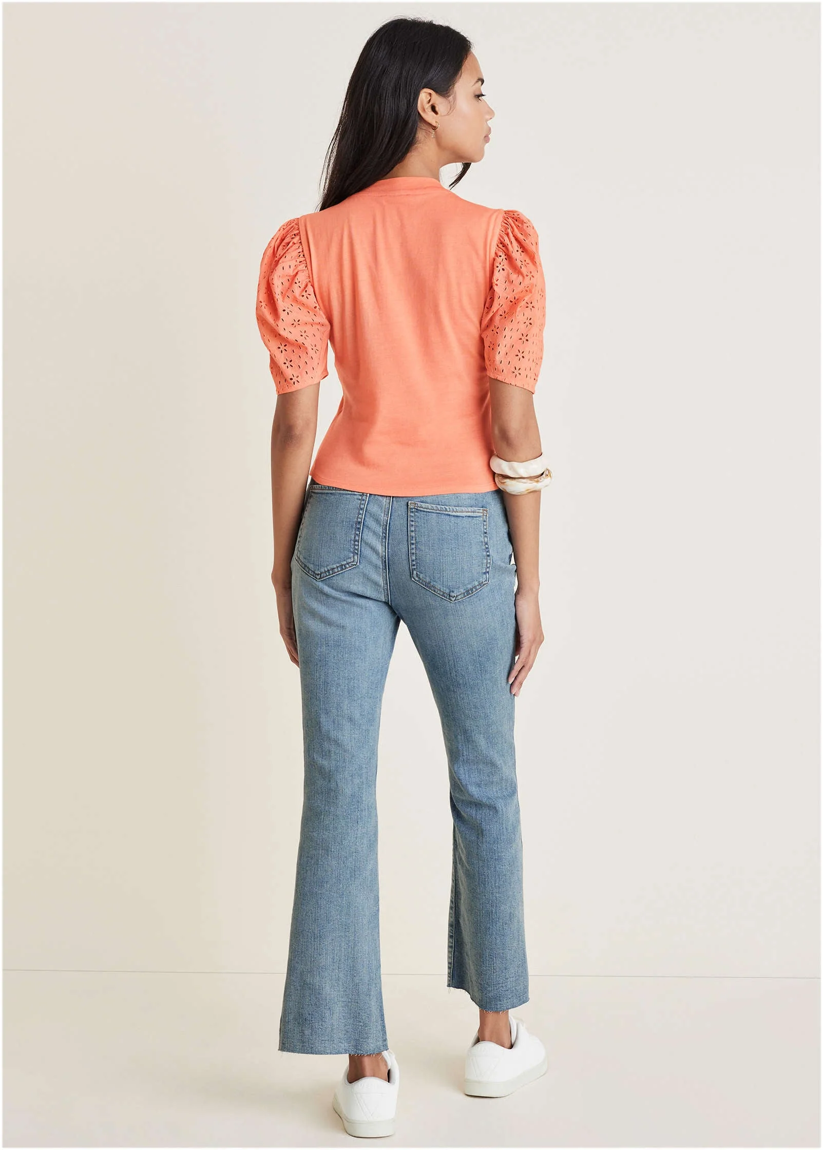 Eyelet Puff Sleeve Top - Burnt Coral - Image 4