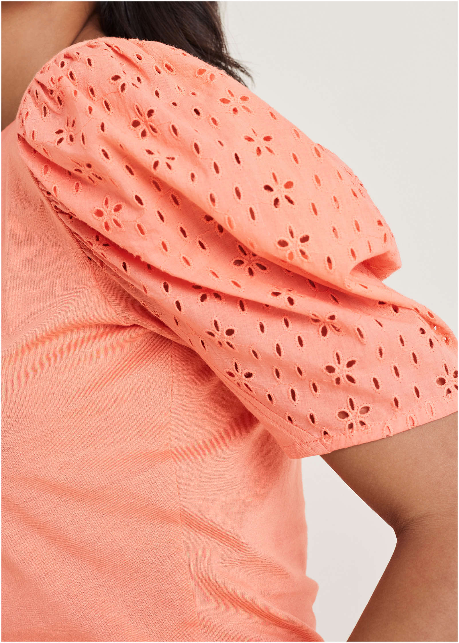 Eyelet Puff Sleeve Top - Burnt Coral - Image 5