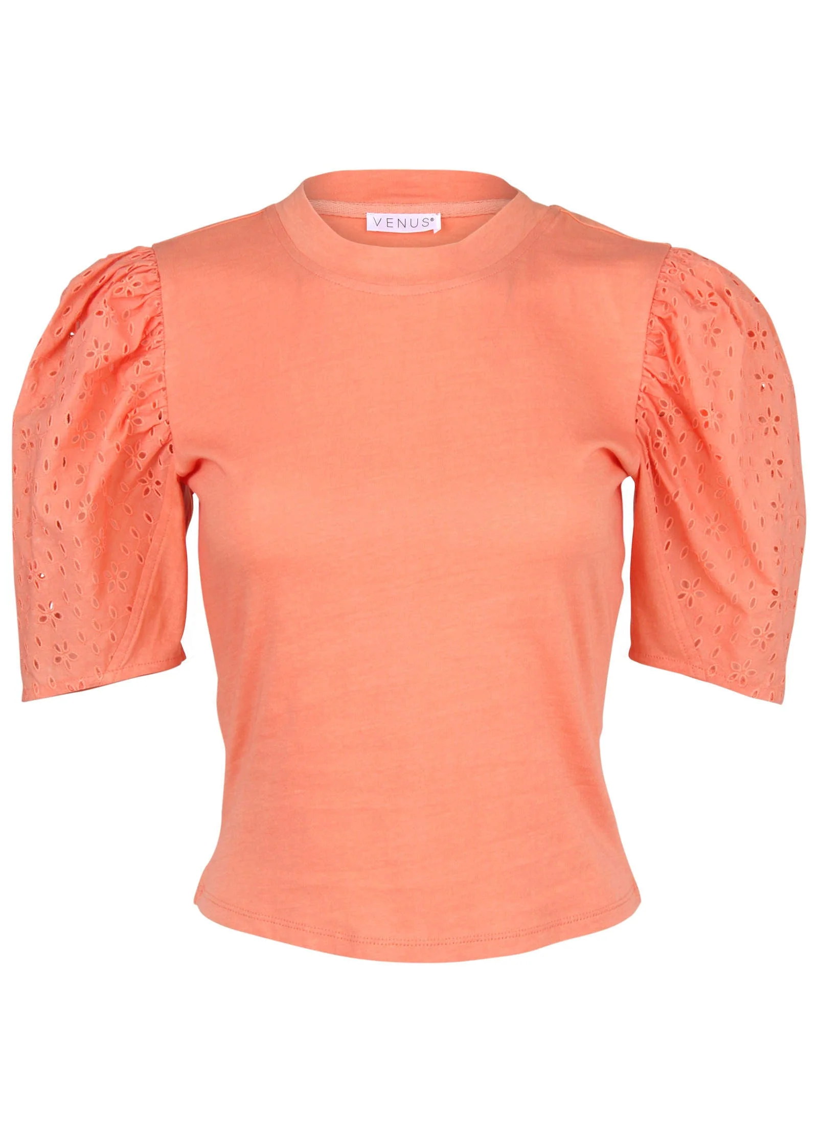 Eyelet Puff Sleeve Top - Burnt Coral - Image 6