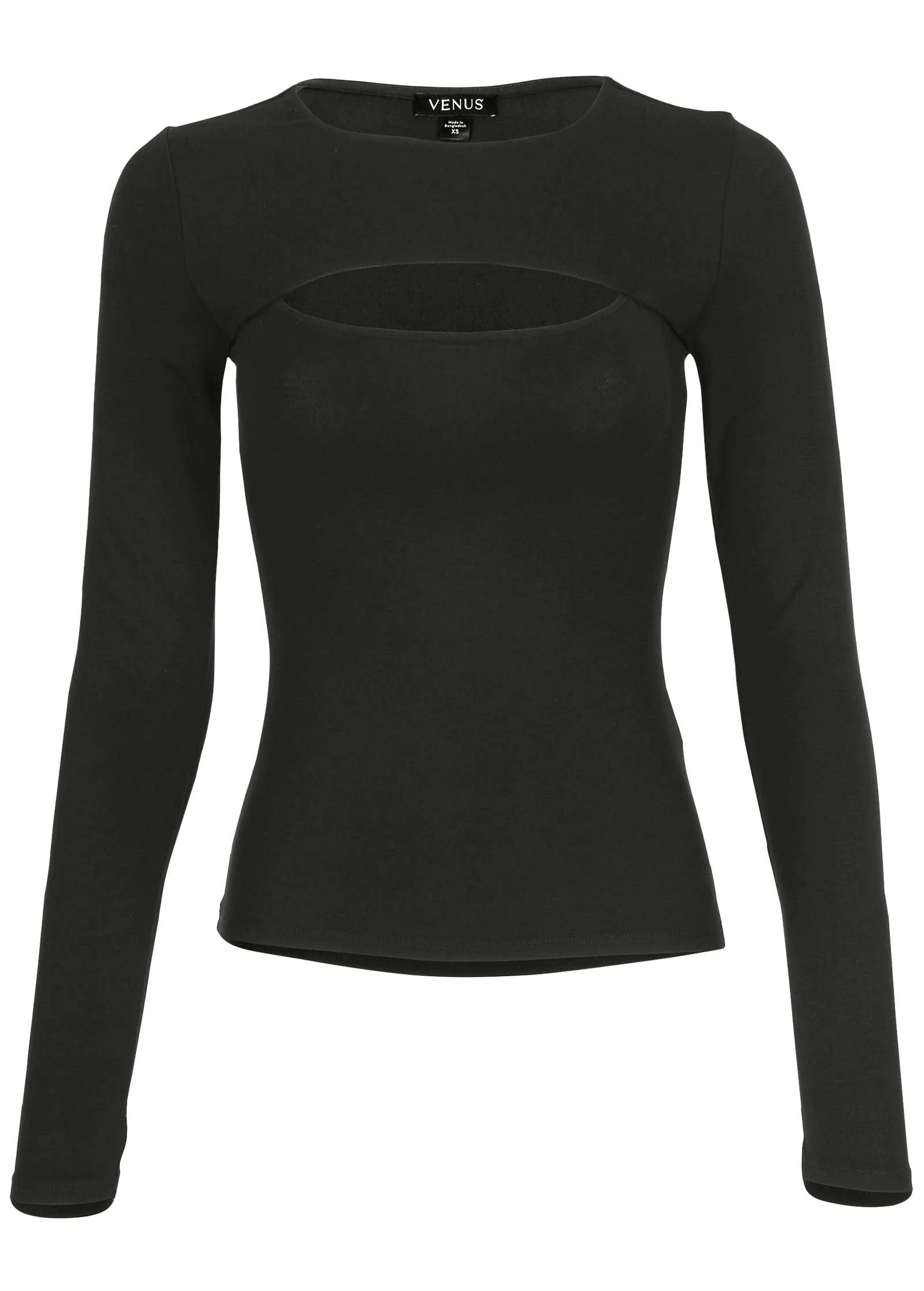 Long Sleeve Cut-Out Top - Jet Black - Image 4