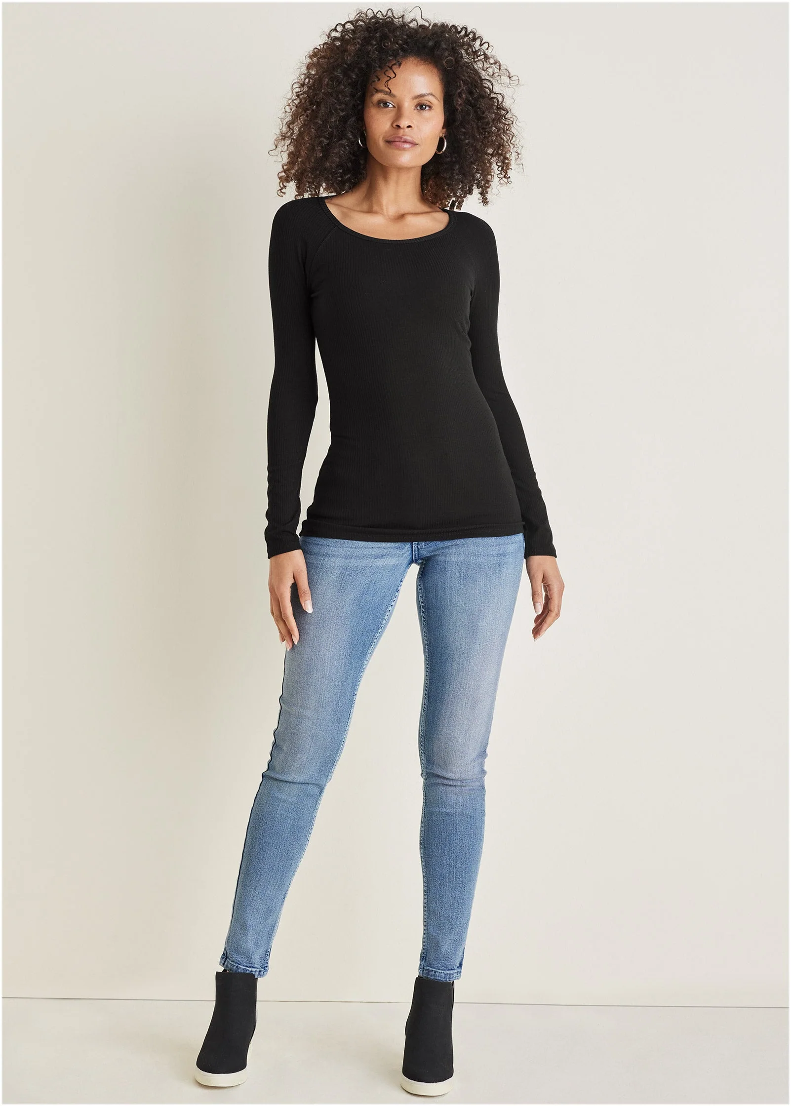 Ribbed Crew Neck Top - Jet Black - Image 2