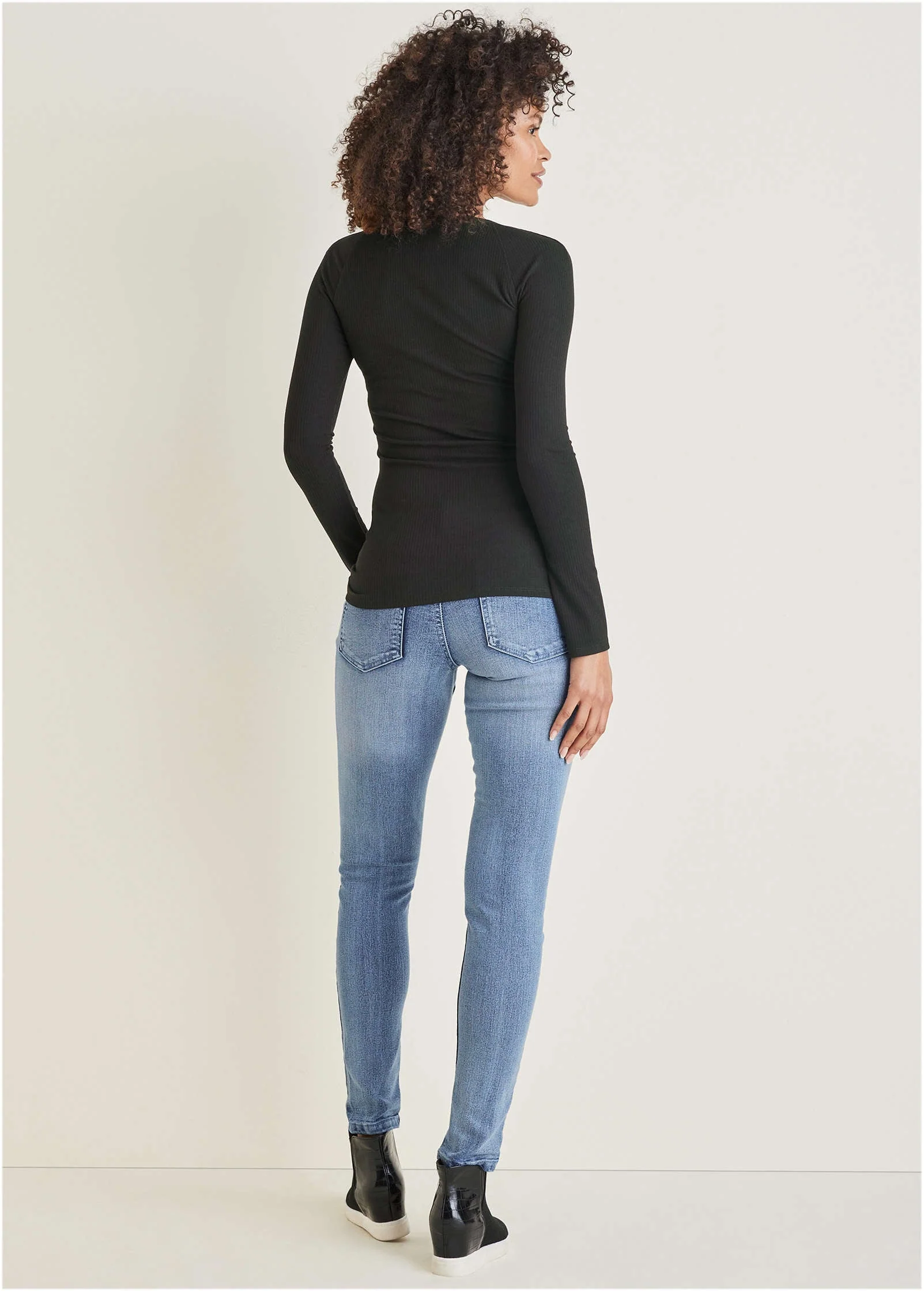 Ribbed Crew Neck Top - Jet Black - Image 3