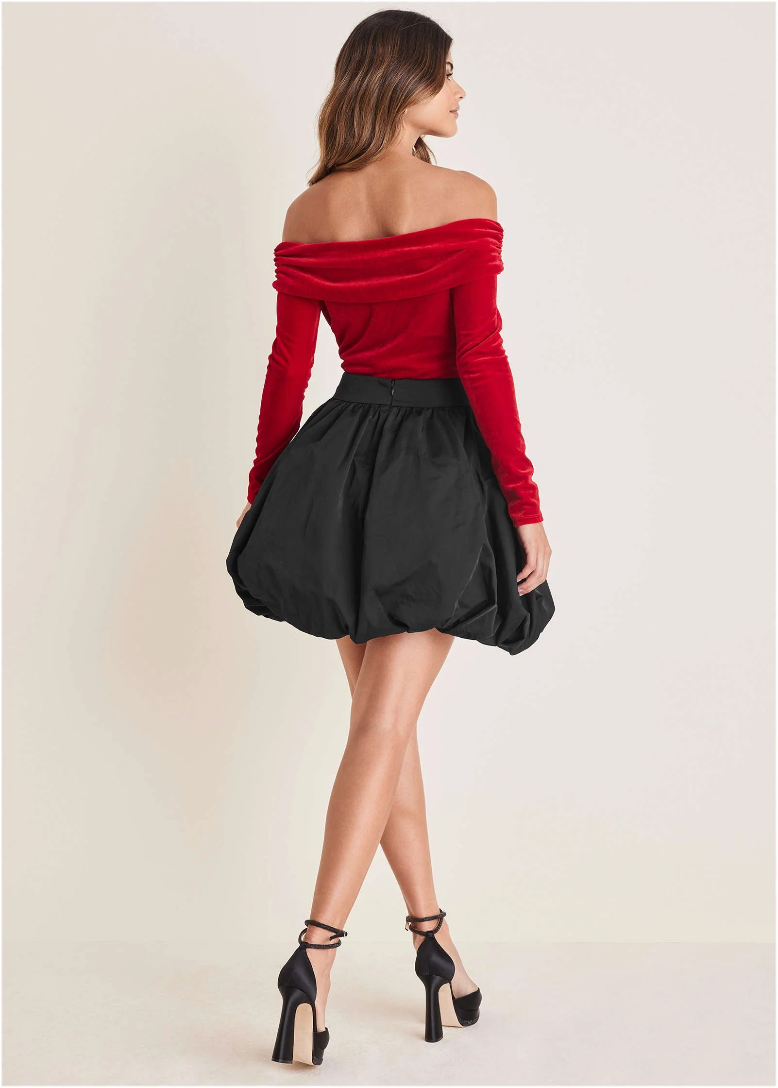 Off-The-Shoulder Velvet Top - Haute Red - Image 3