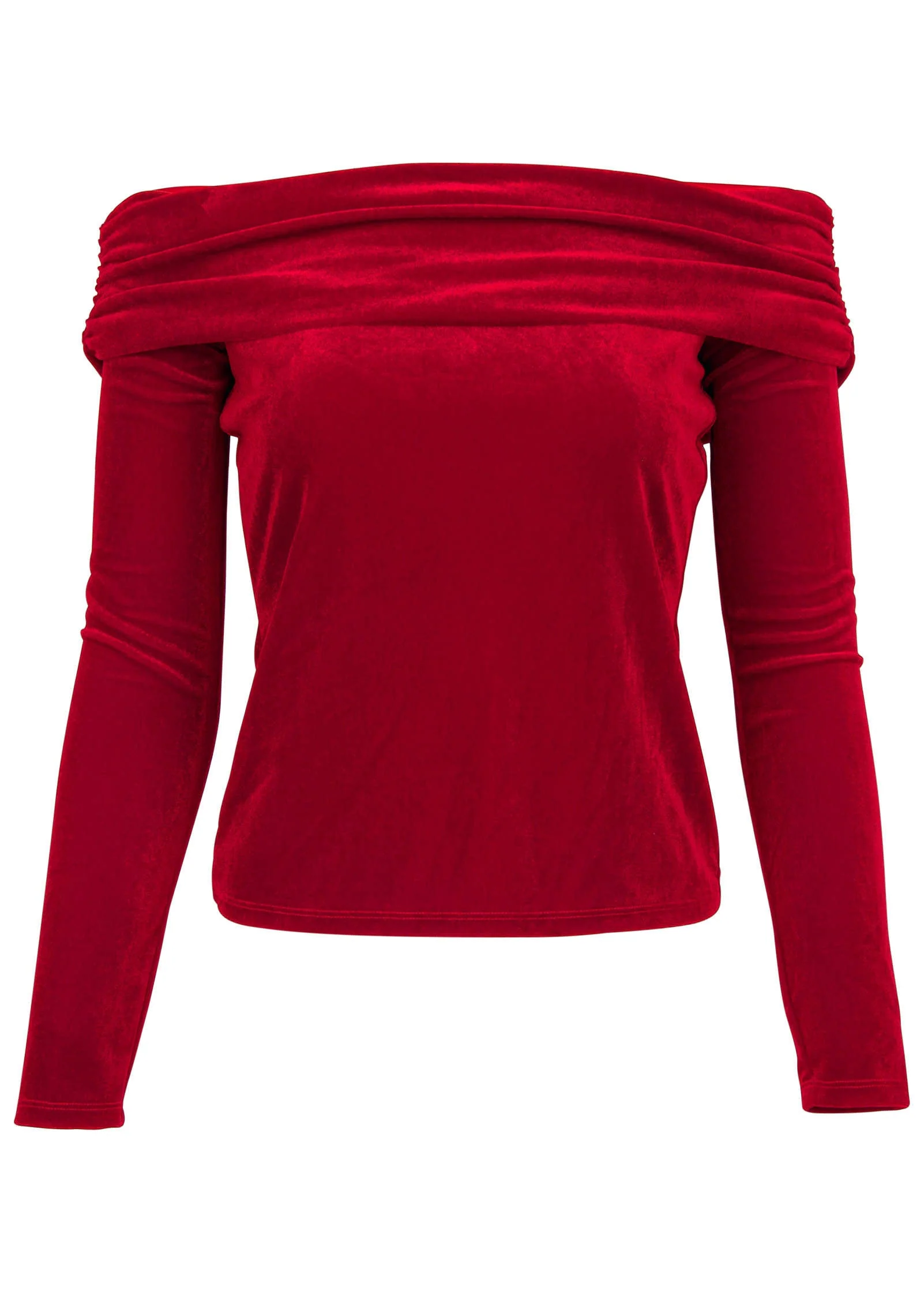 Off-The-Shoulder Velvet Top - Haute Red - Image 4