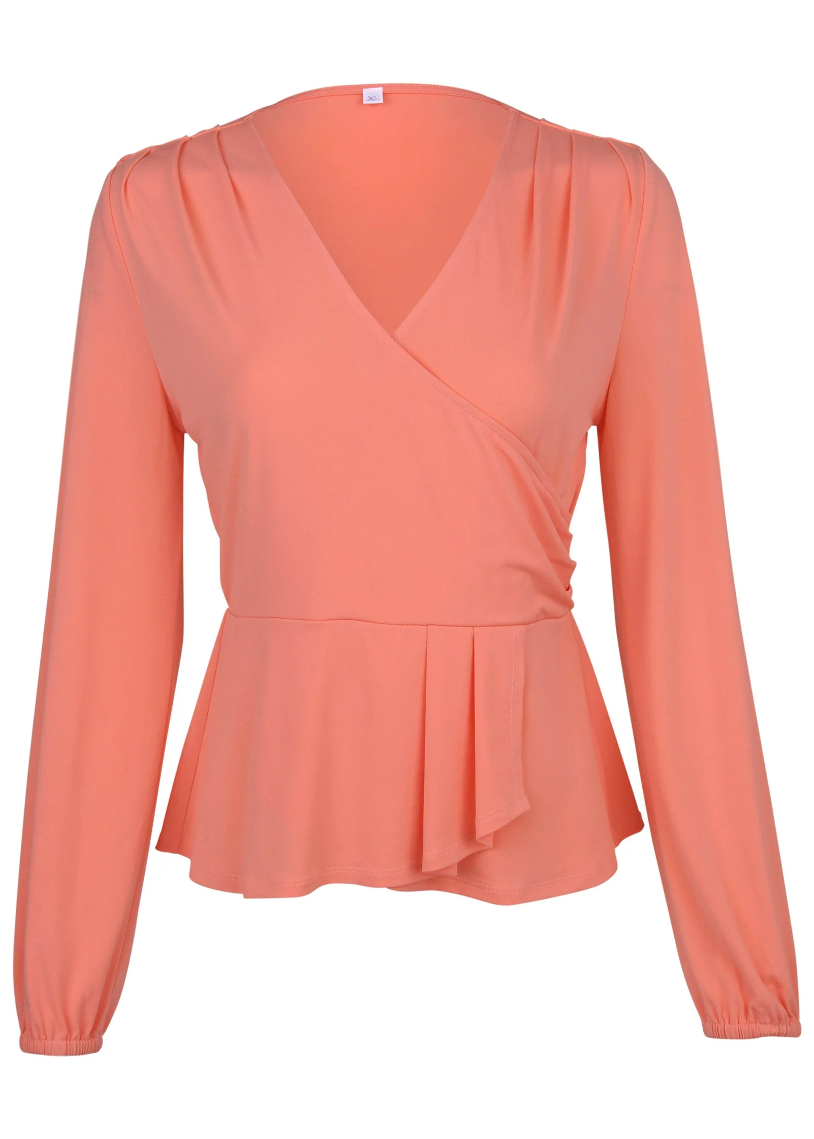 Faux Wrap Peplum Blouse - Burnt Coral - Image 3