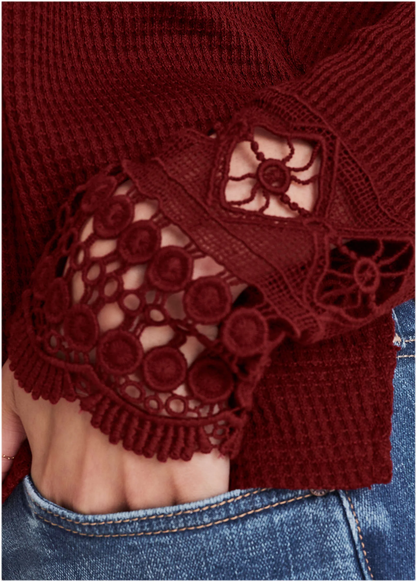 Waffle Babydoll Top - Wine - Image 4