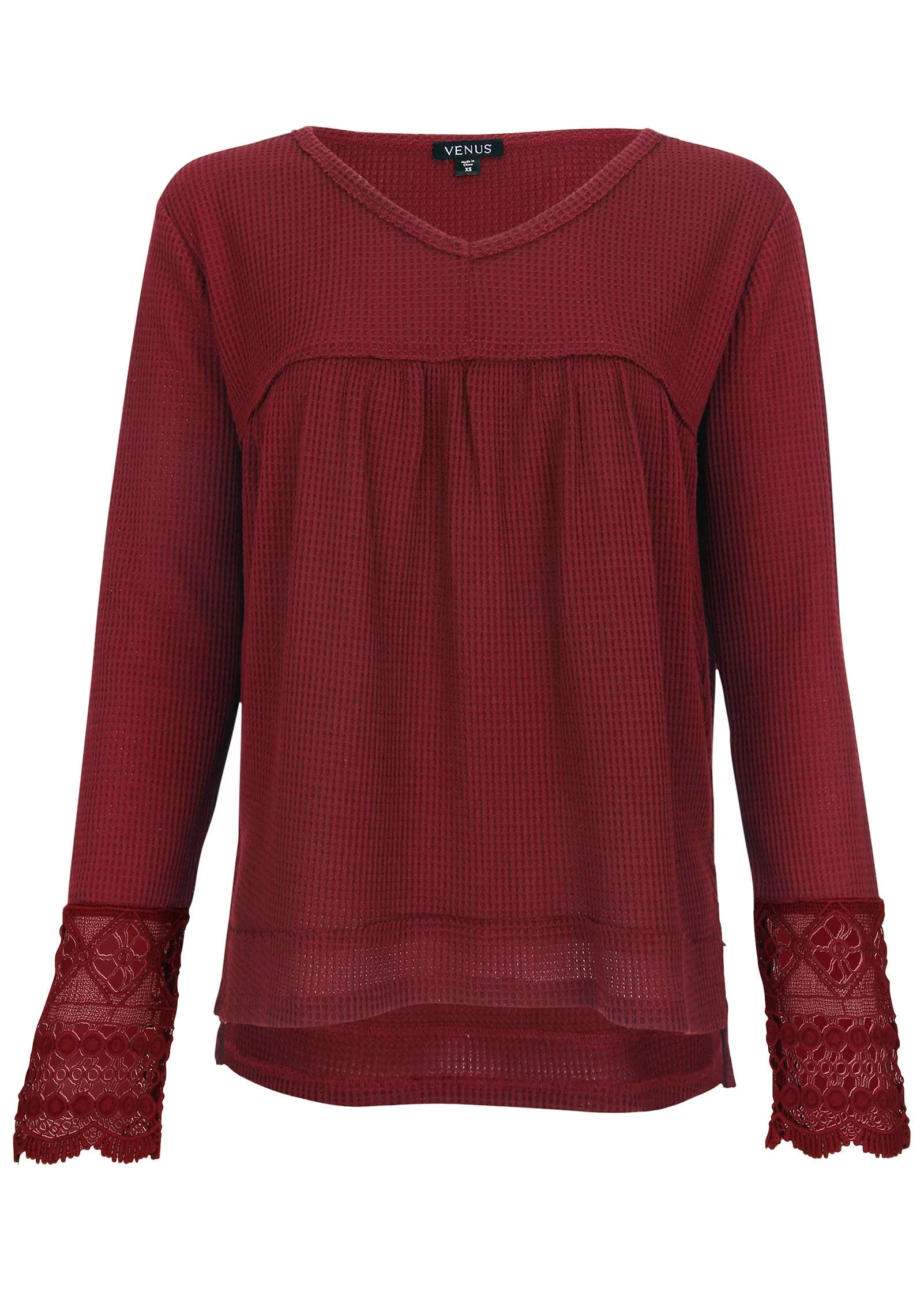 Waffle Babydoll Top - Wine - Image 5
