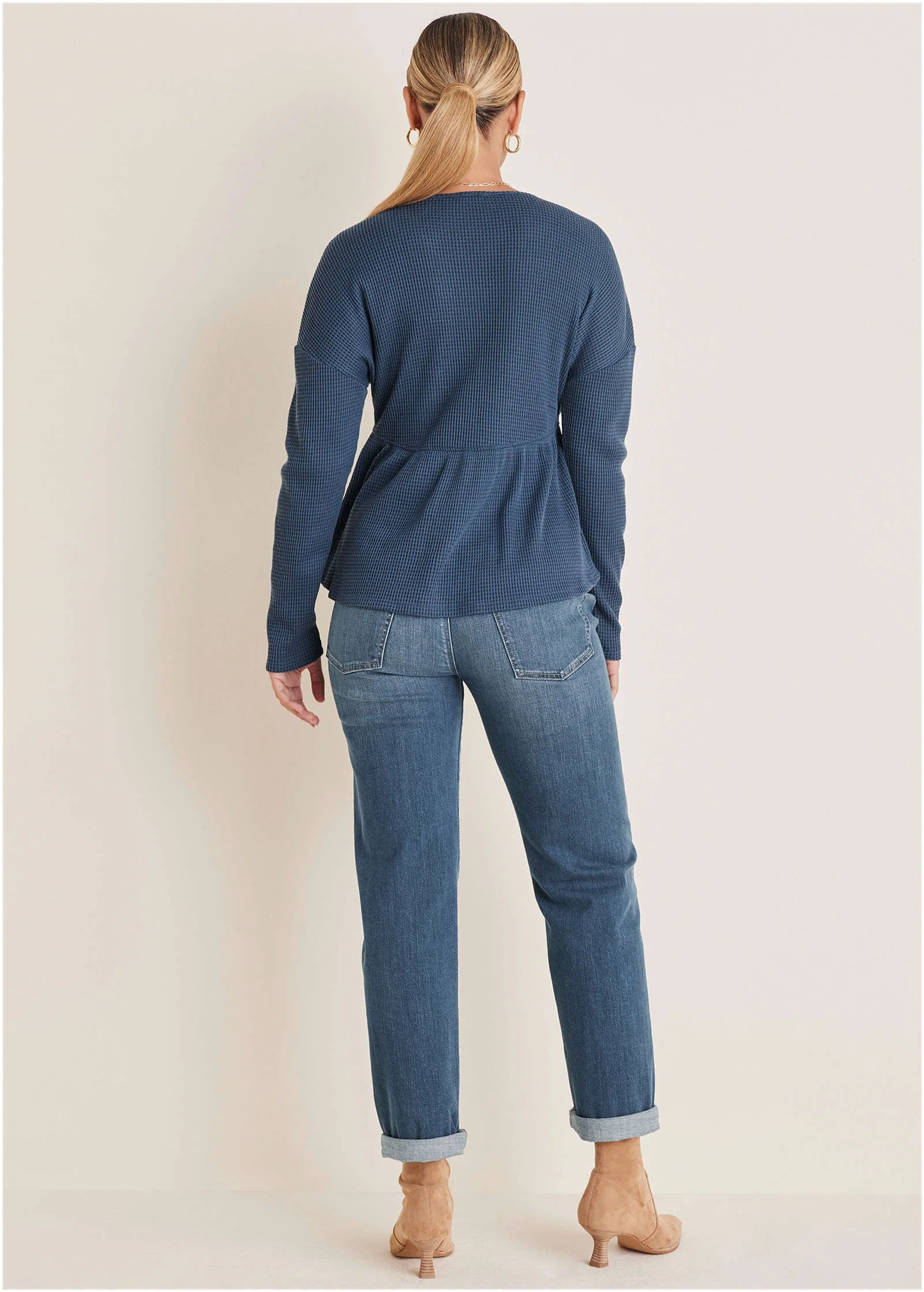 Waffle Babydoll Henley - Vintage Indigo - Image 2