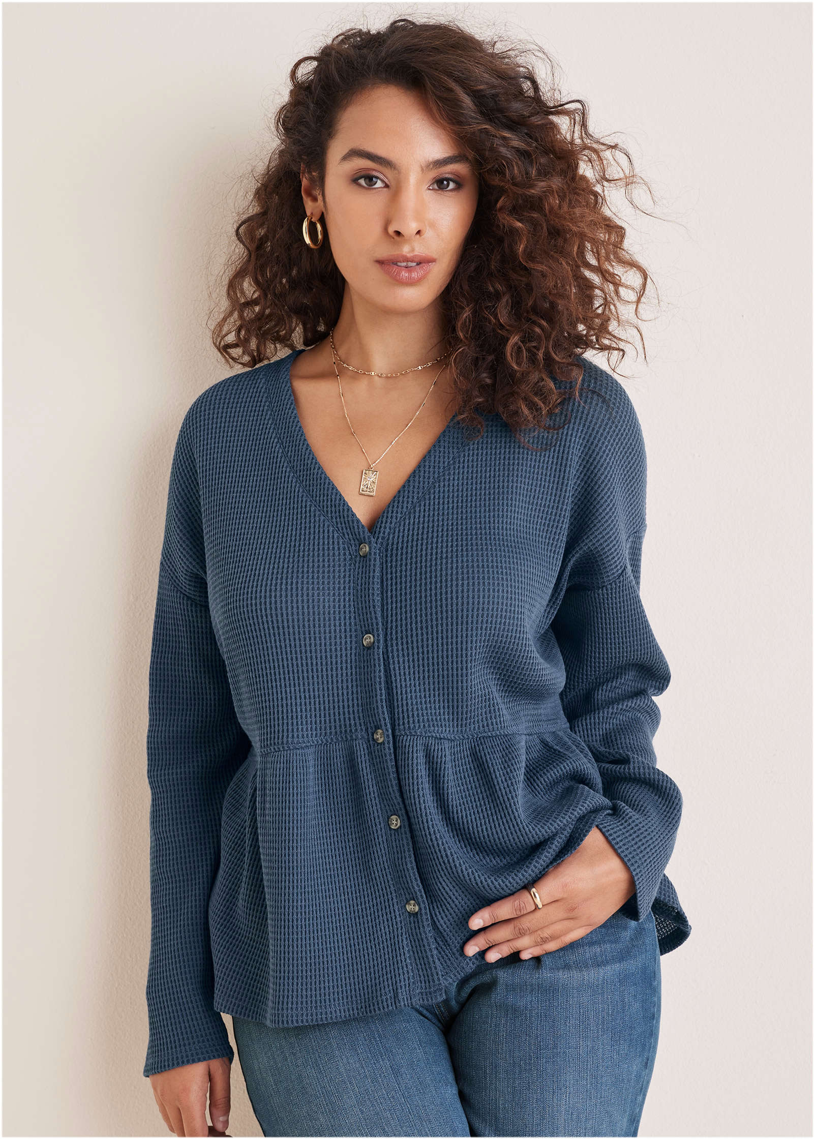 Waffle Babydoll Henley - Vintage Indigo - Image 7