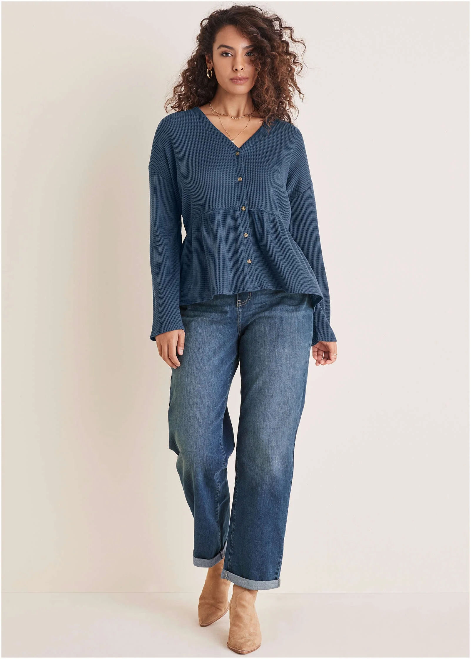 Waffle Babydoll Henley - Vintage Indigo - Image 9