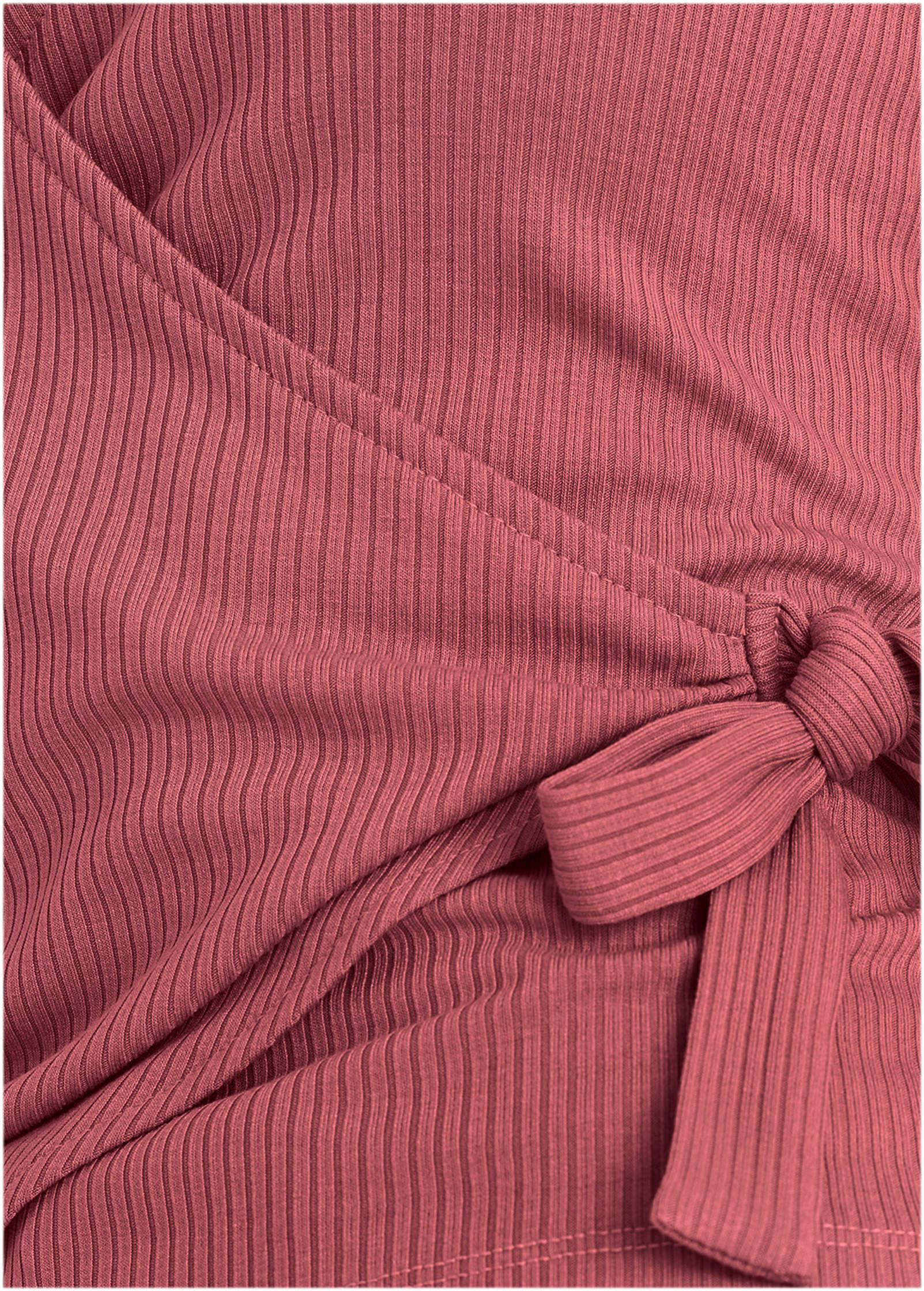 Ribbed Wrap Long Sleeve Top - Mineral Red - Image 3