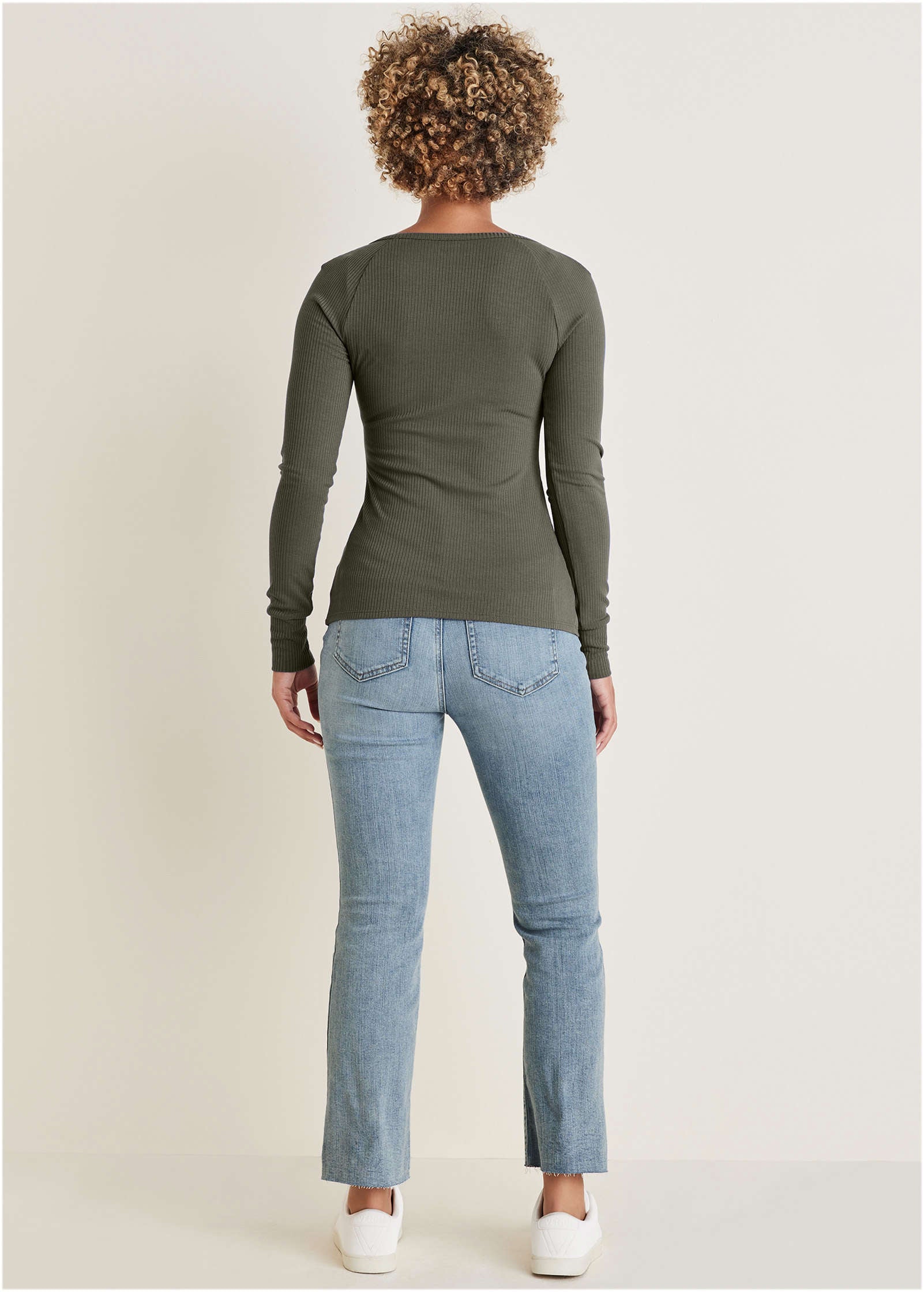 Long Sleeve Henley Tee - Olive - Image 3