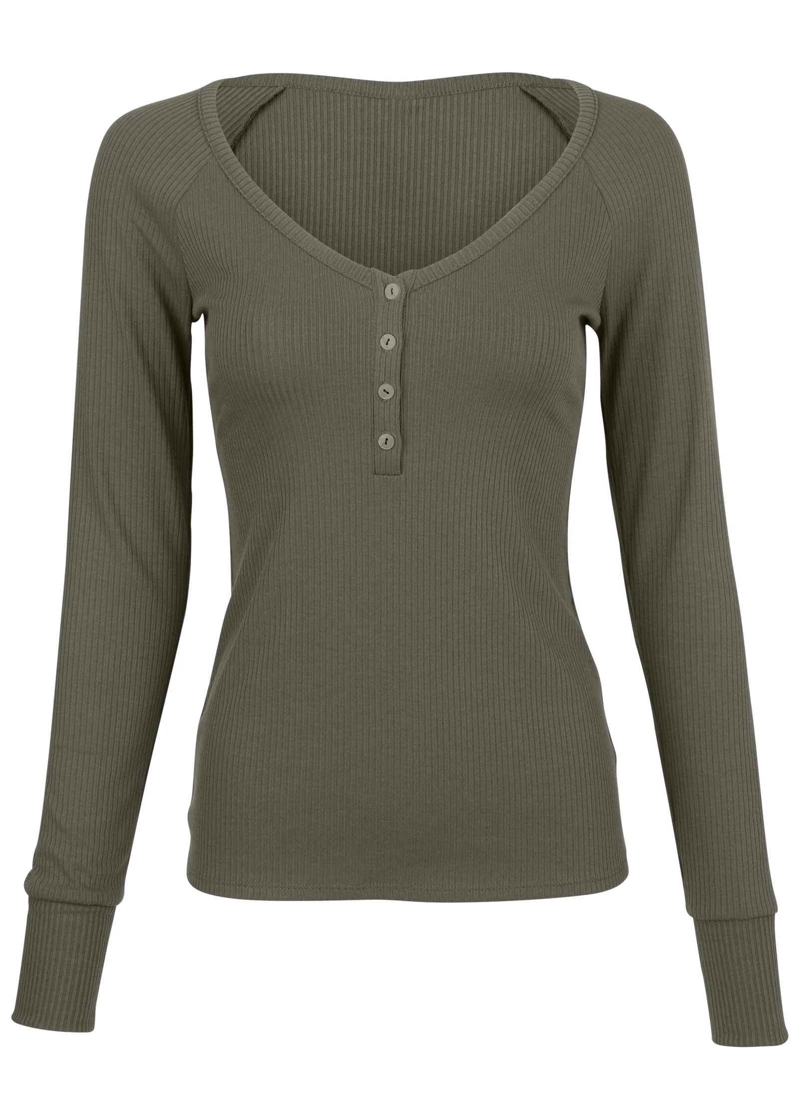Long Sleeve Henley Tee - Olive - Image 4