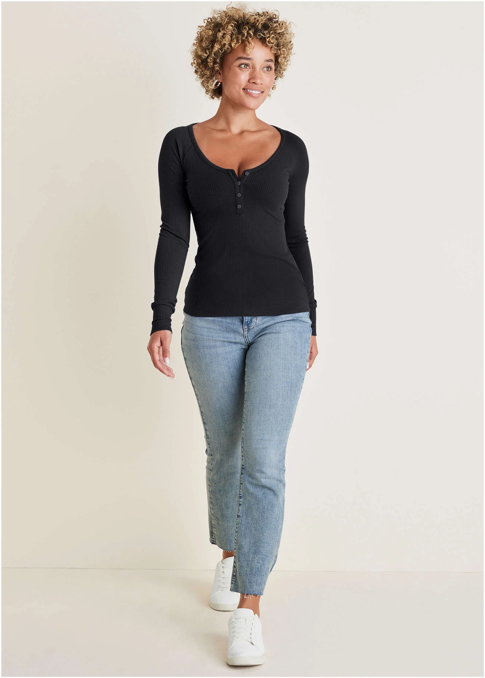 Long Sleeve Henley Tee - Jet Black - Image 2