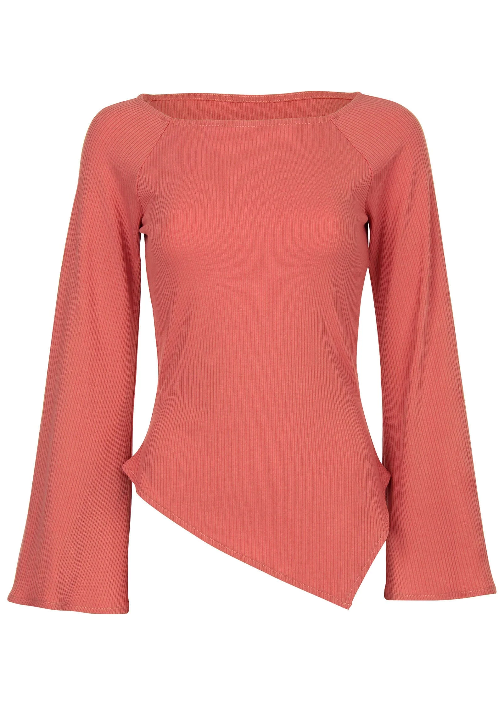Ribbed Bell Sleeve Top - Mineral Red - Image 5