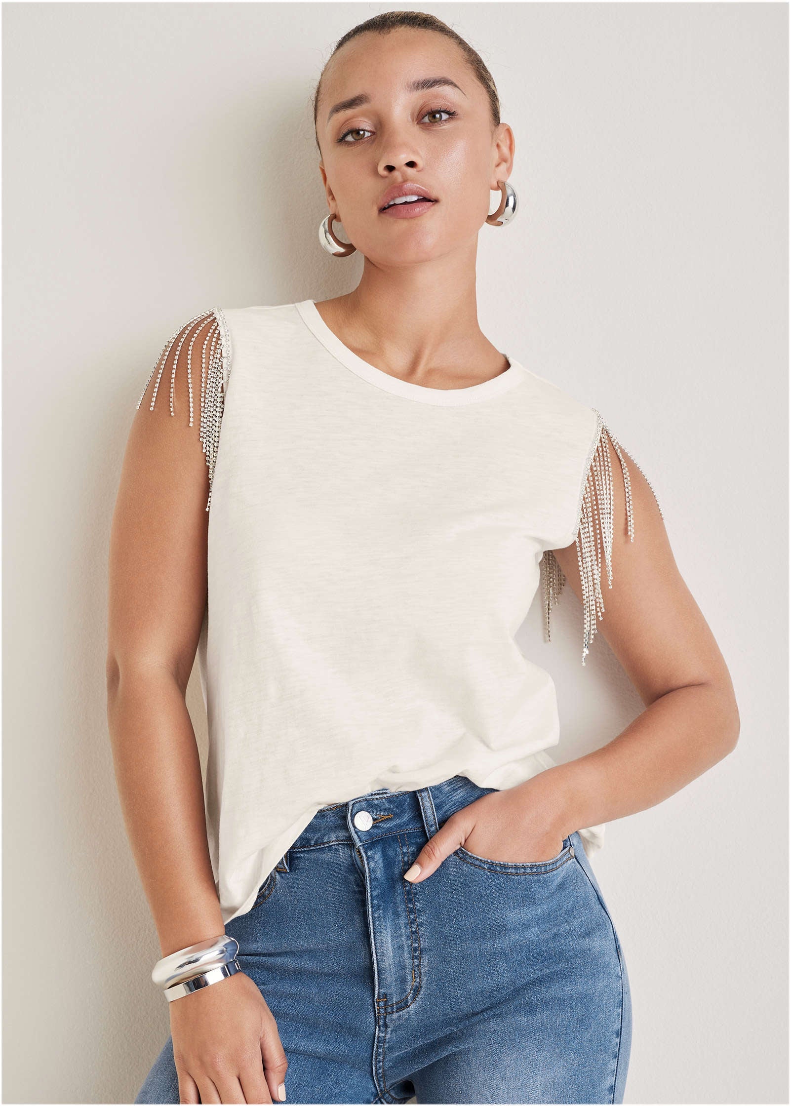 Diamond Fringe Tank Top - Cloud Dancer - Image 3