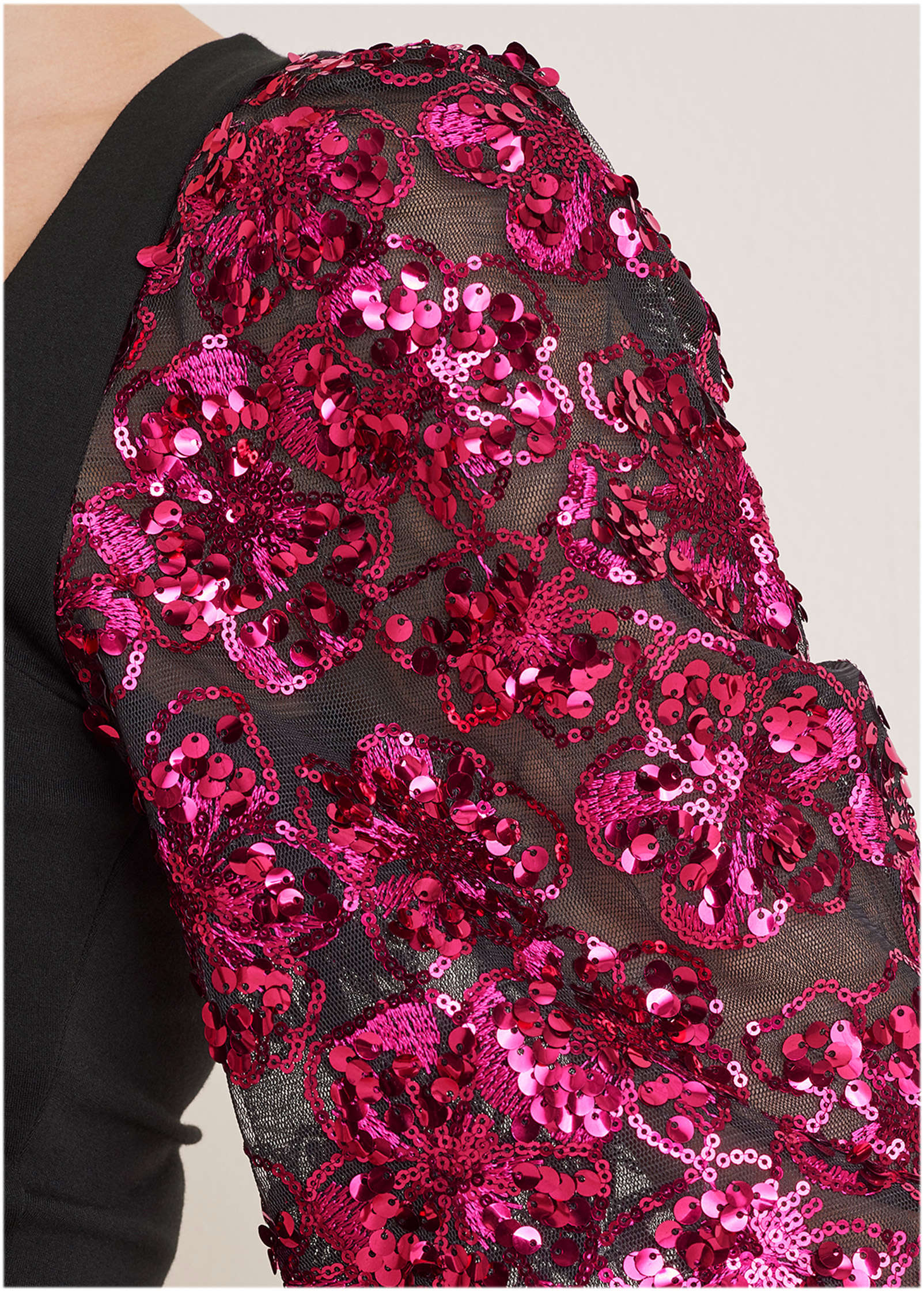 Sheer Sequined Sleeve Top - Black & Pink - Image 4