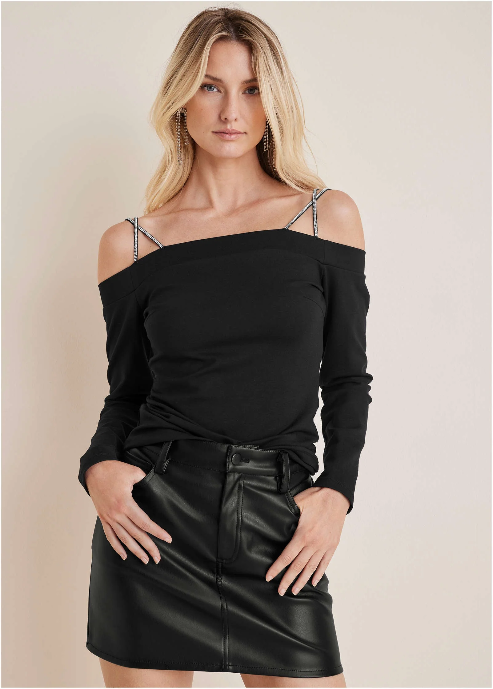Rhinestone Strappy Top - Jet Black