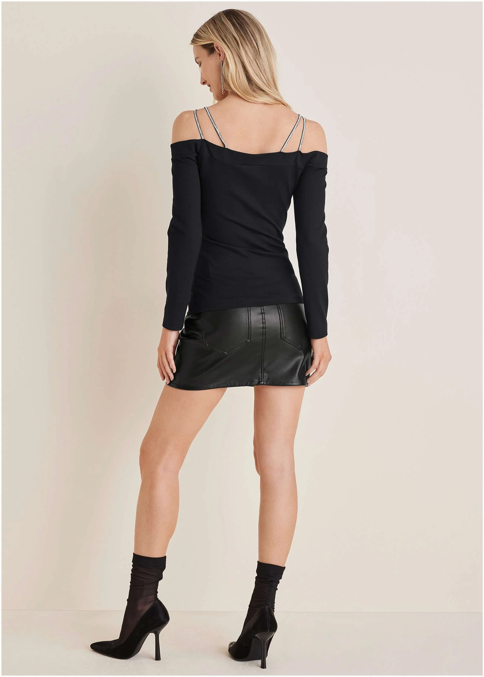 Rhinestone Strappy Top - Jet Black - Image 3