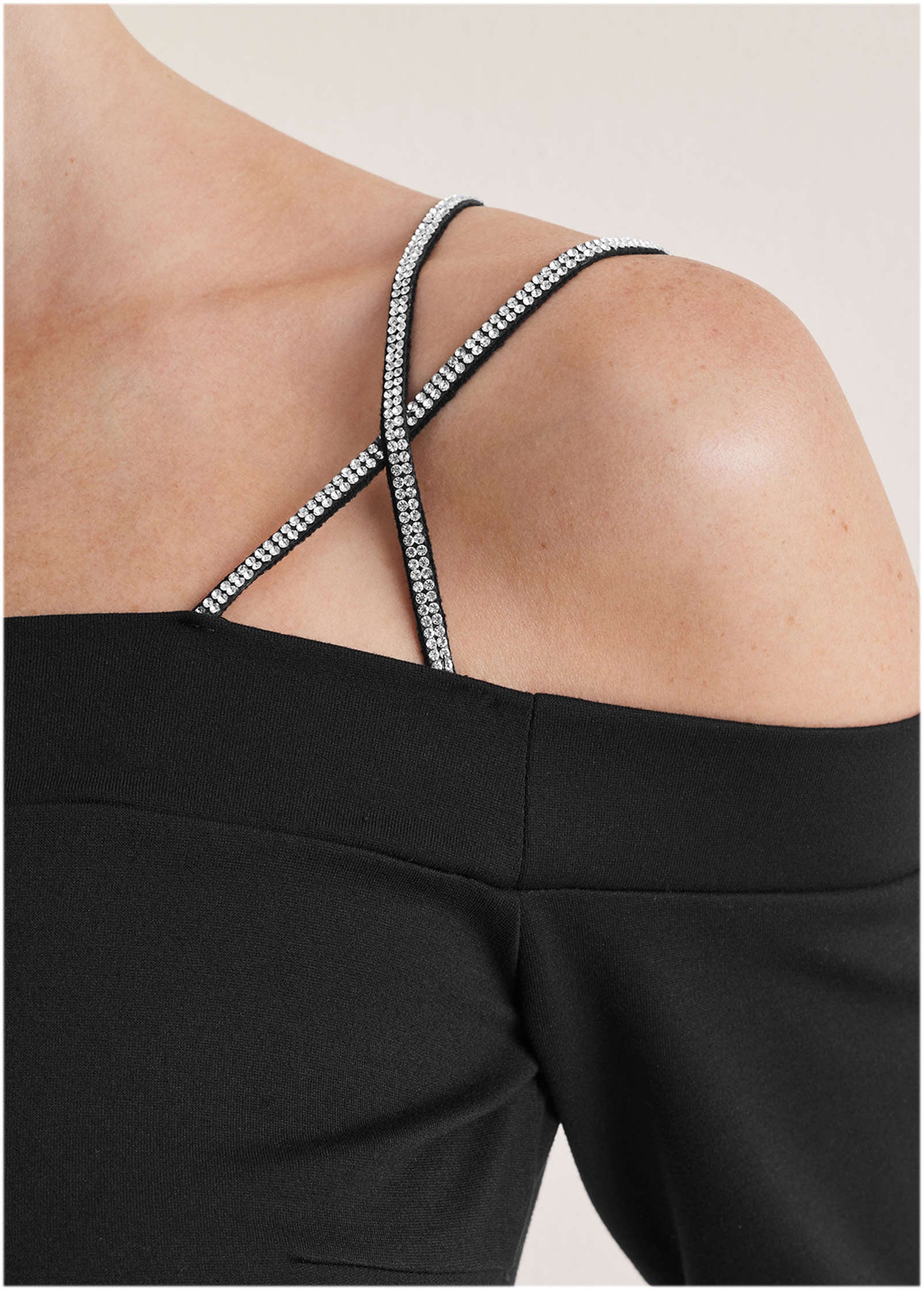Rhinestone Strappy Top - Jet Black - Image 4