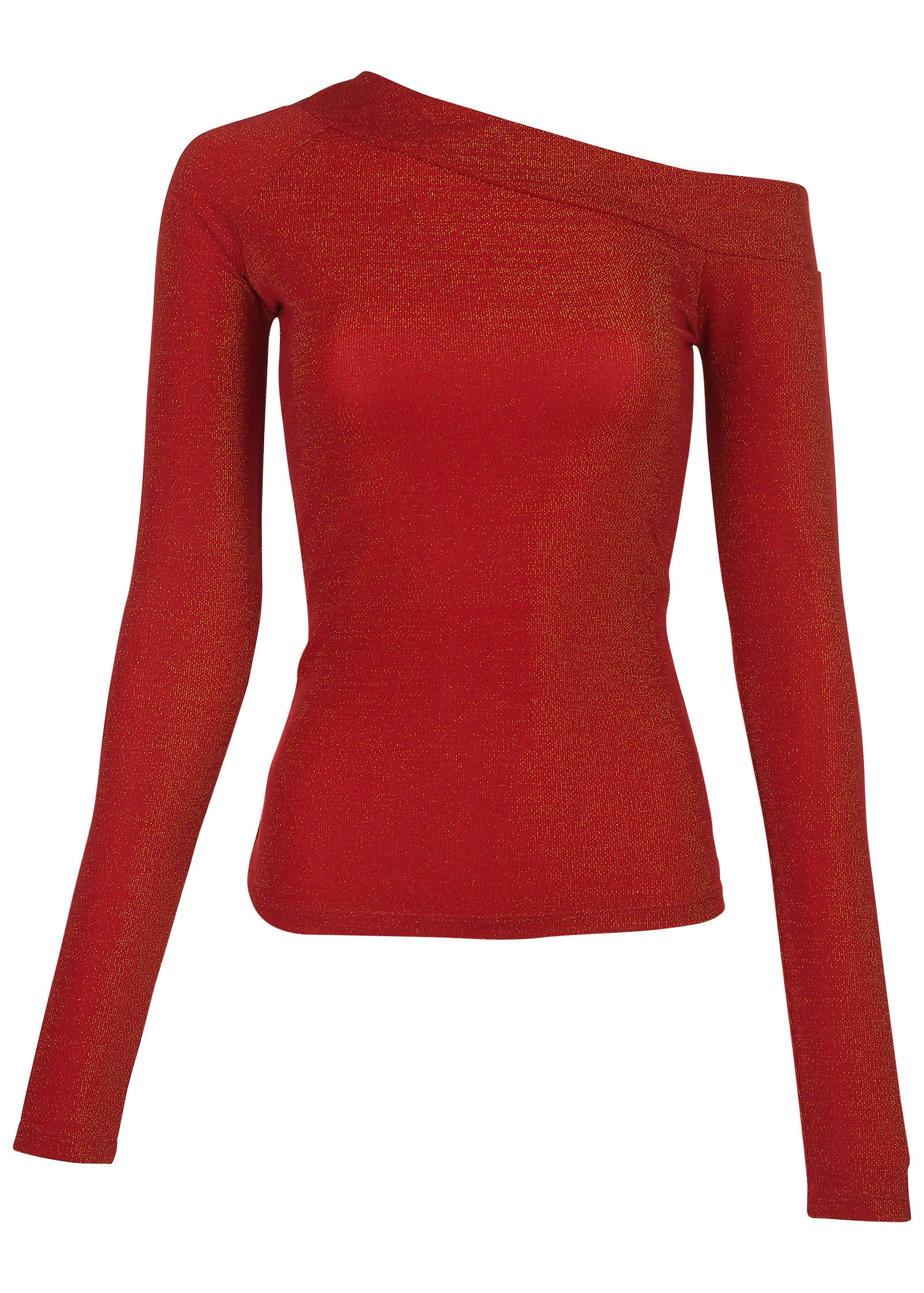 Glitter Knit One Shoulder Top - Racing Red Glitter Knit - Image 6