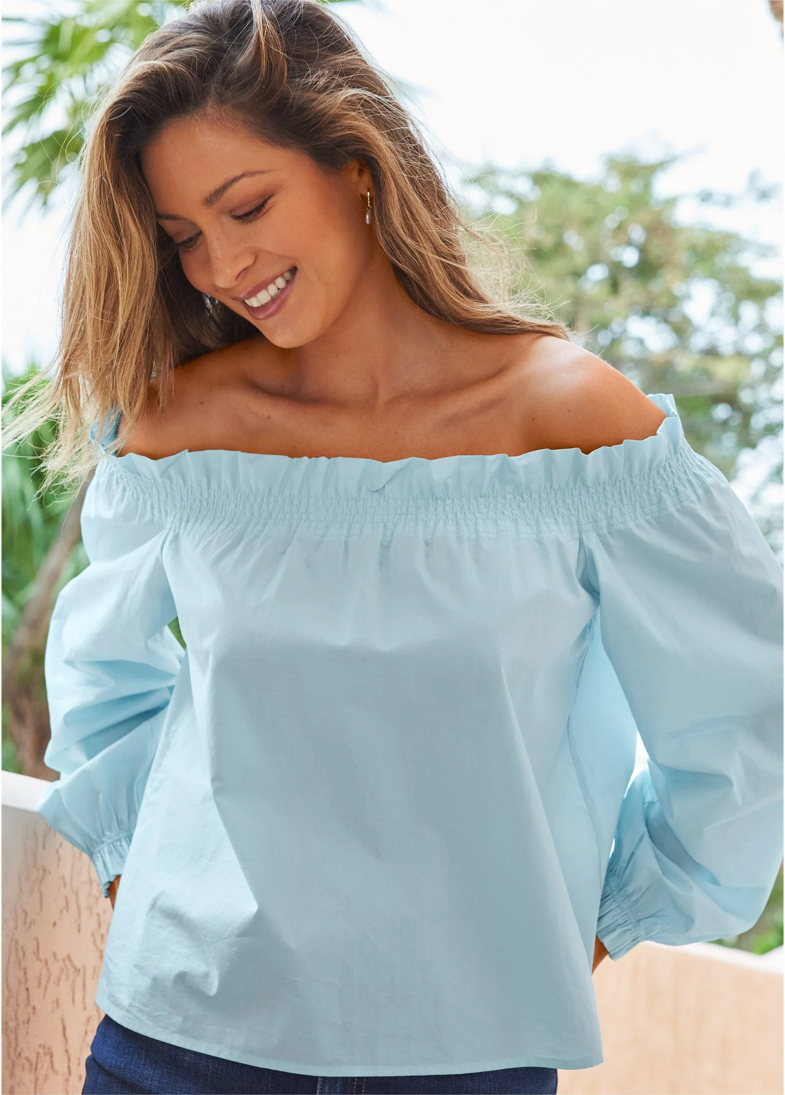 Off-The-Shoulder Top - Light Blue