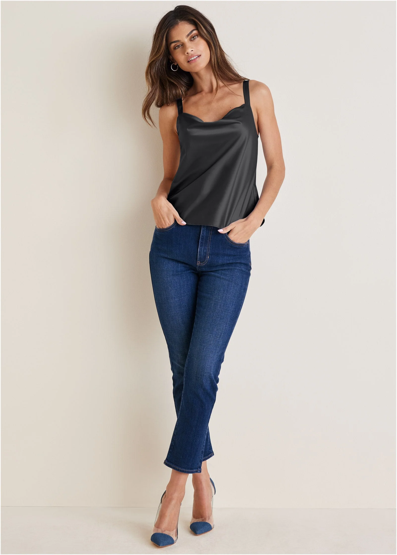 Cowl Neck Tank - Jet Black - Image 2